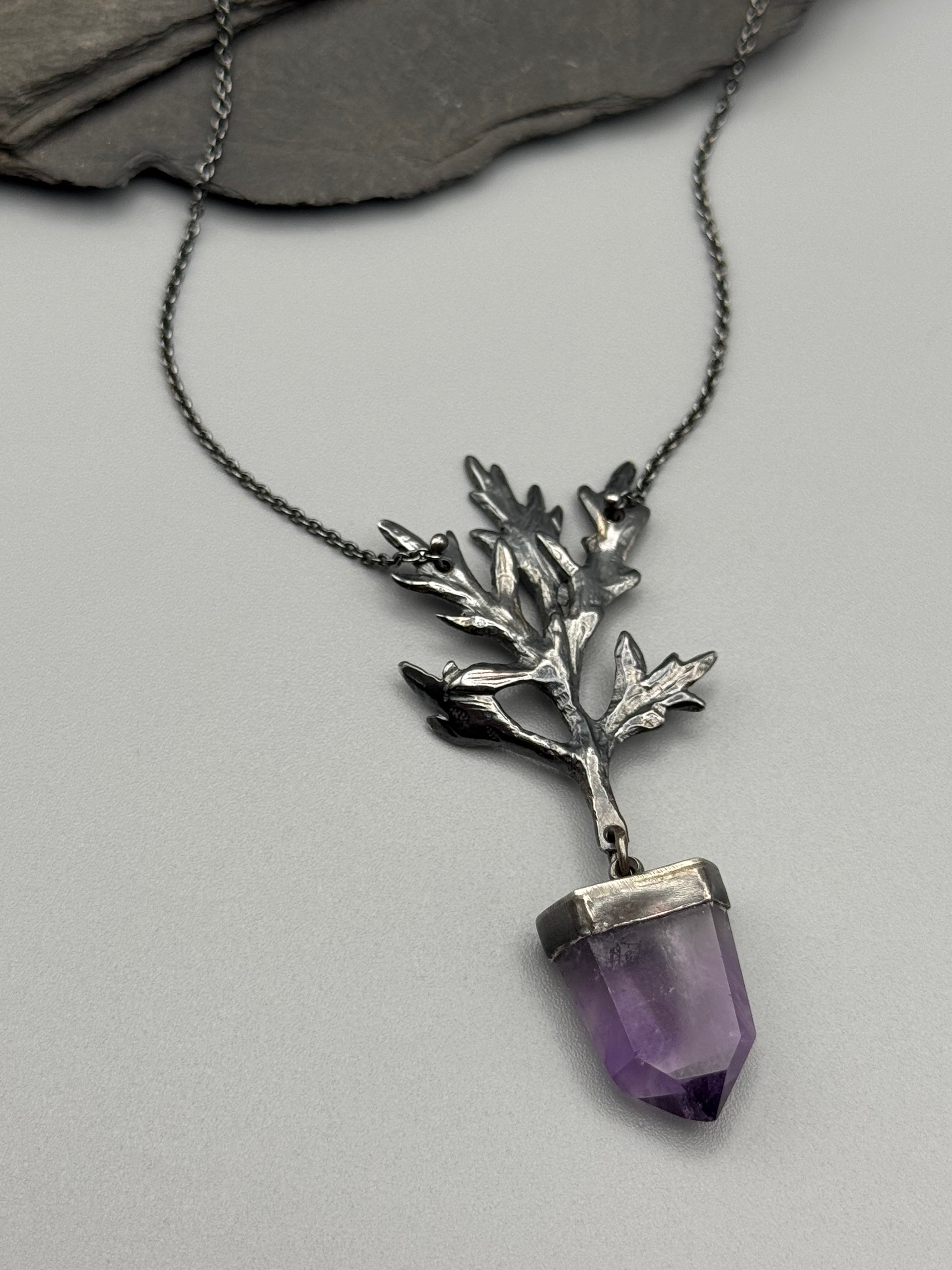 •MUGWORT TALISMAN• amethyst + silver necklace (19.5" long)