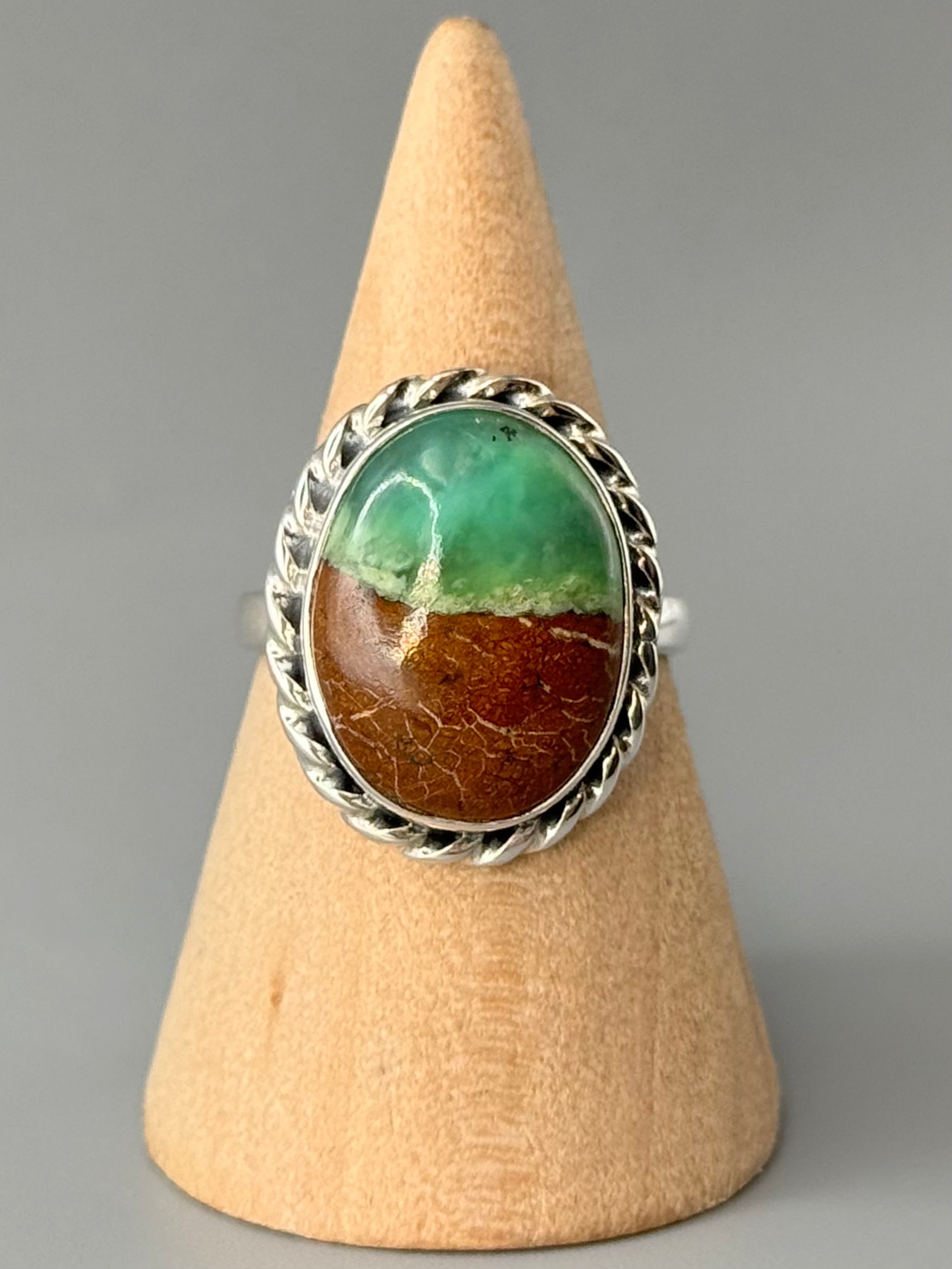 •CHRYSOPRASE - TWINE OVAL• sterling silver ring (size 8.75)