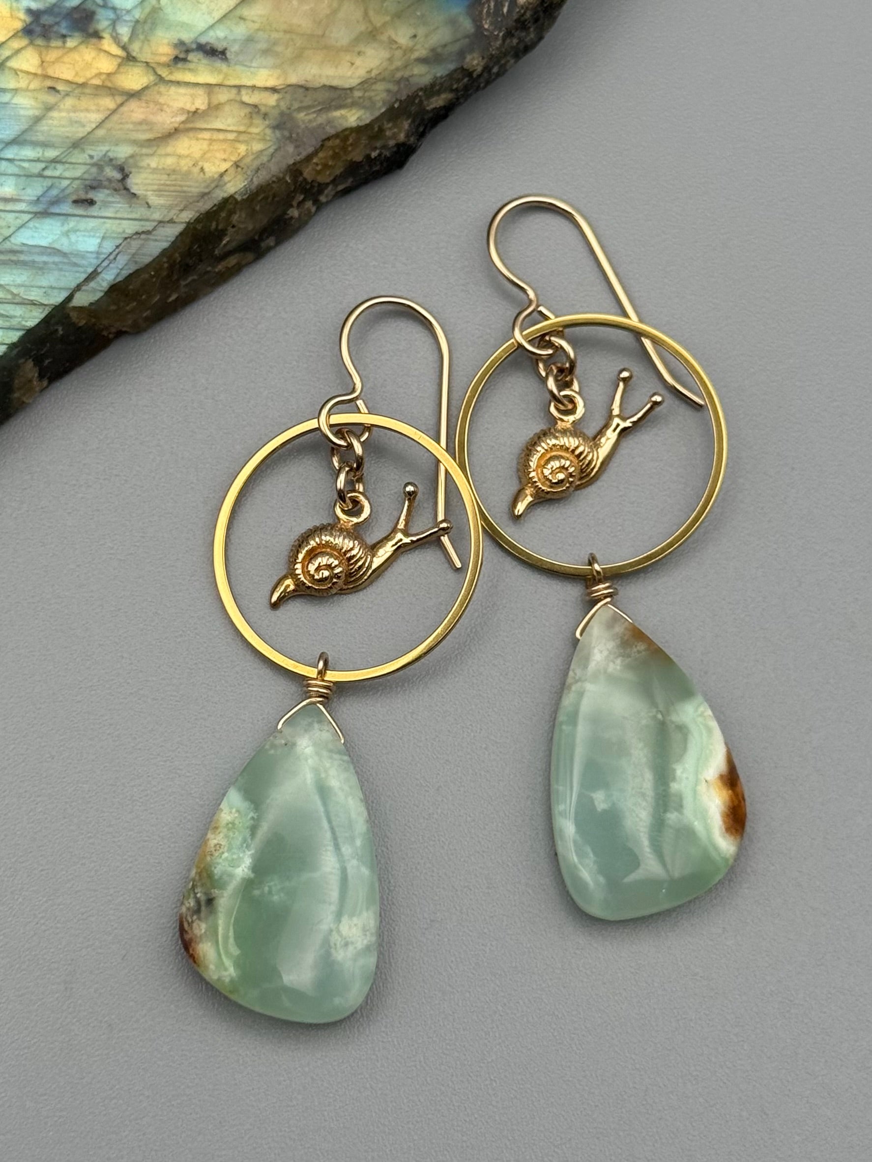 •LINGER• chrysoprase wing + gold earrings