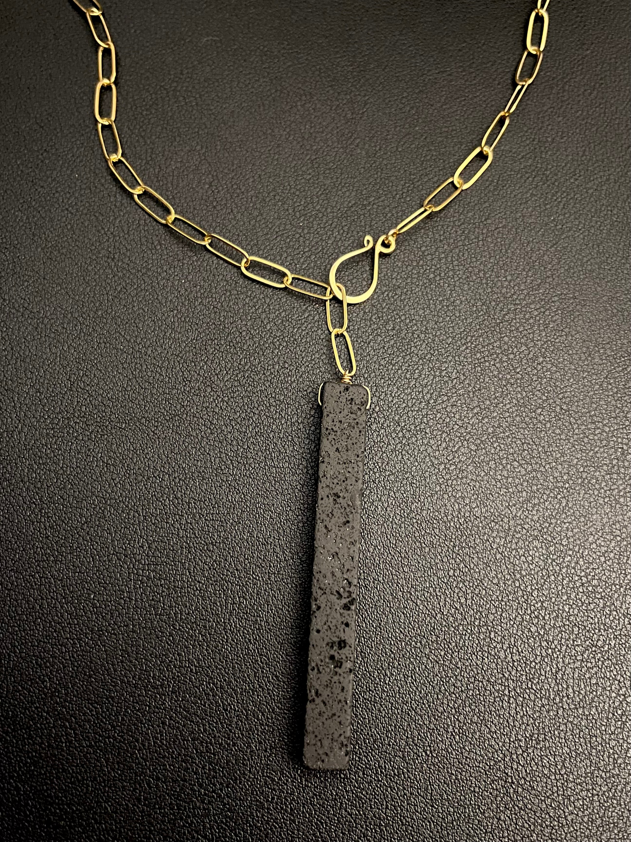 •LINKED• black lava + gold necklace (19")