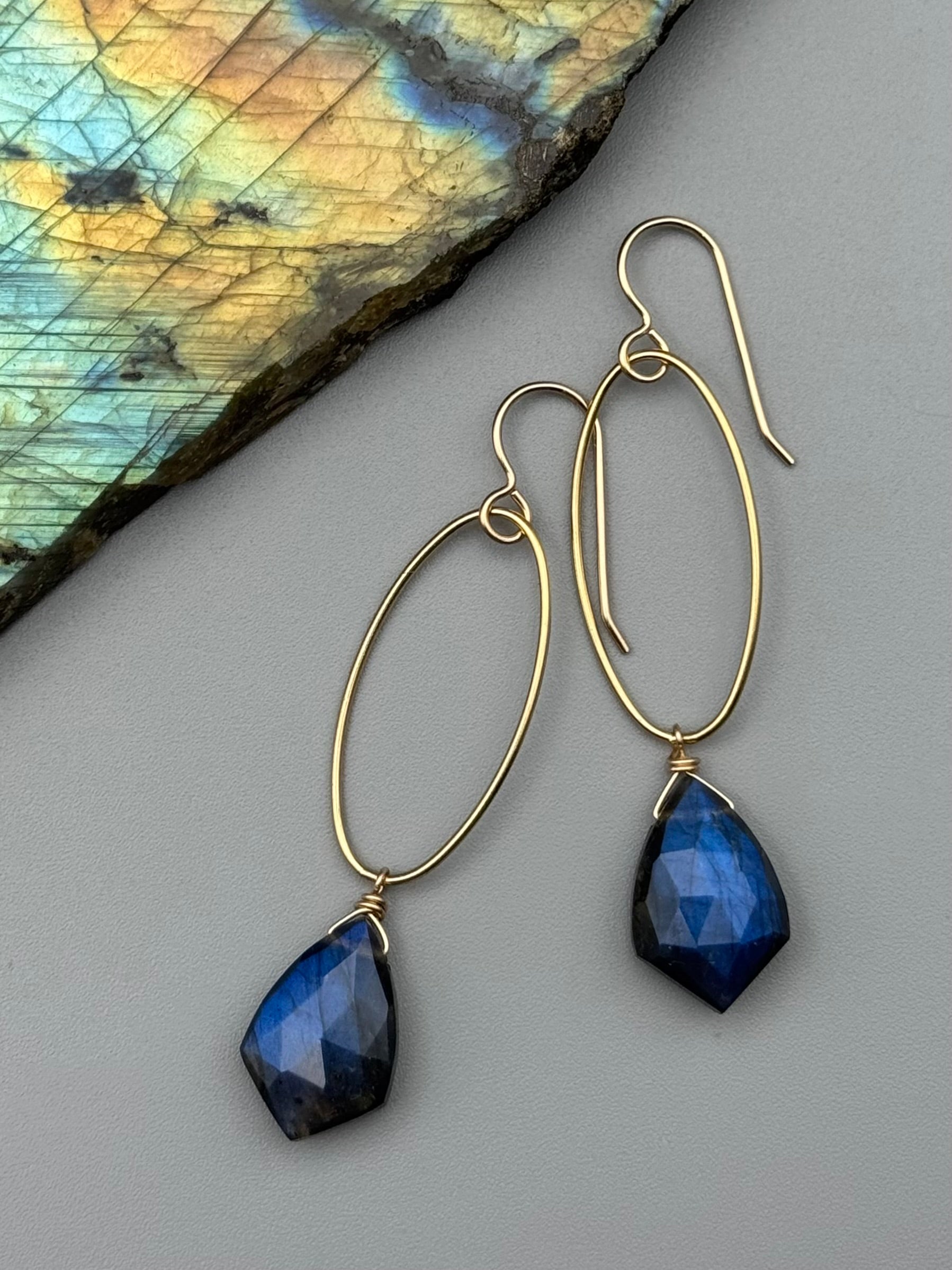 •IO• labradorite sparrow + gold earrings