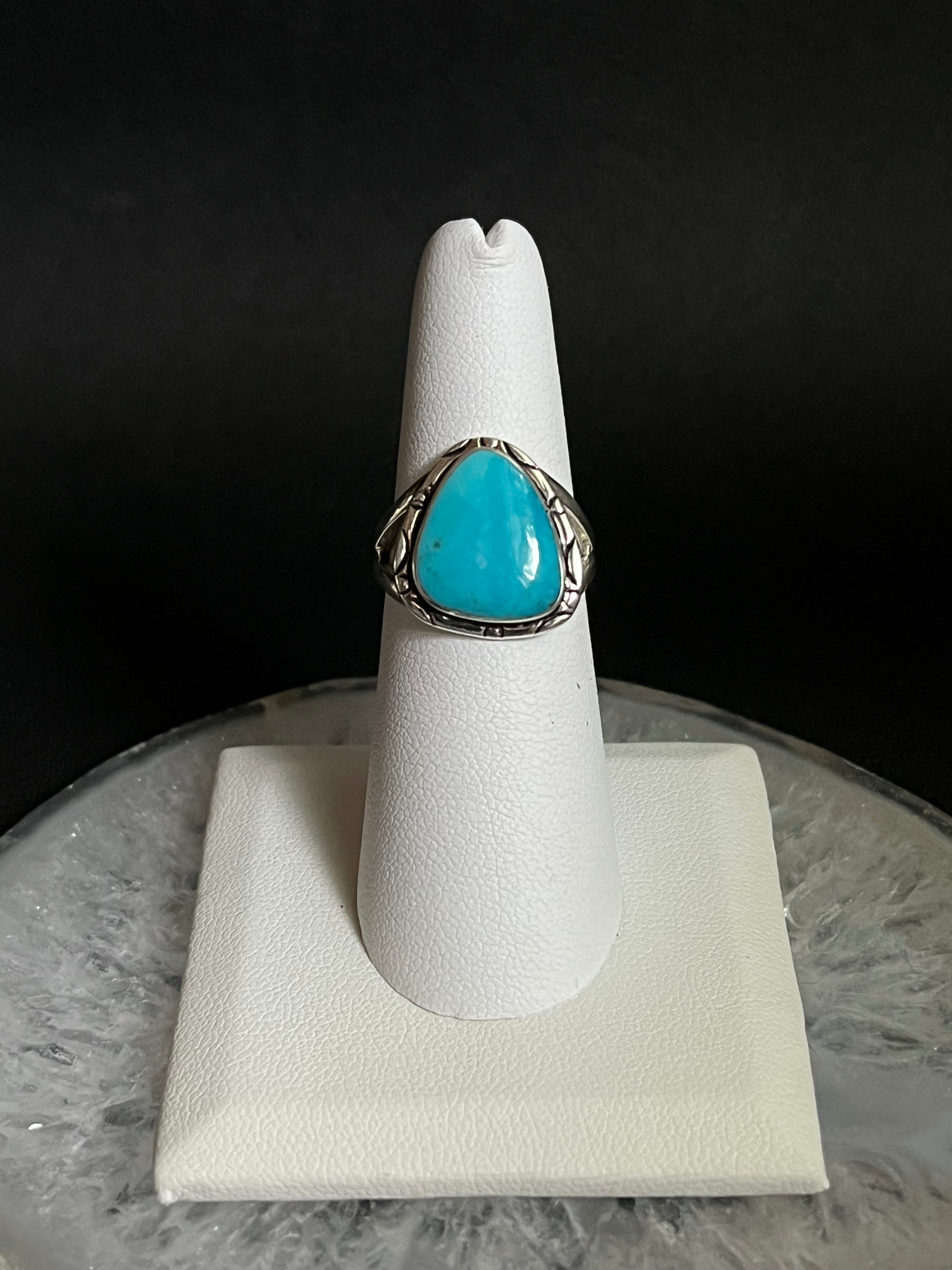 •BLUE RIDGE NEVADA TURQUOISE• Navajo silver ring (size 6.25)