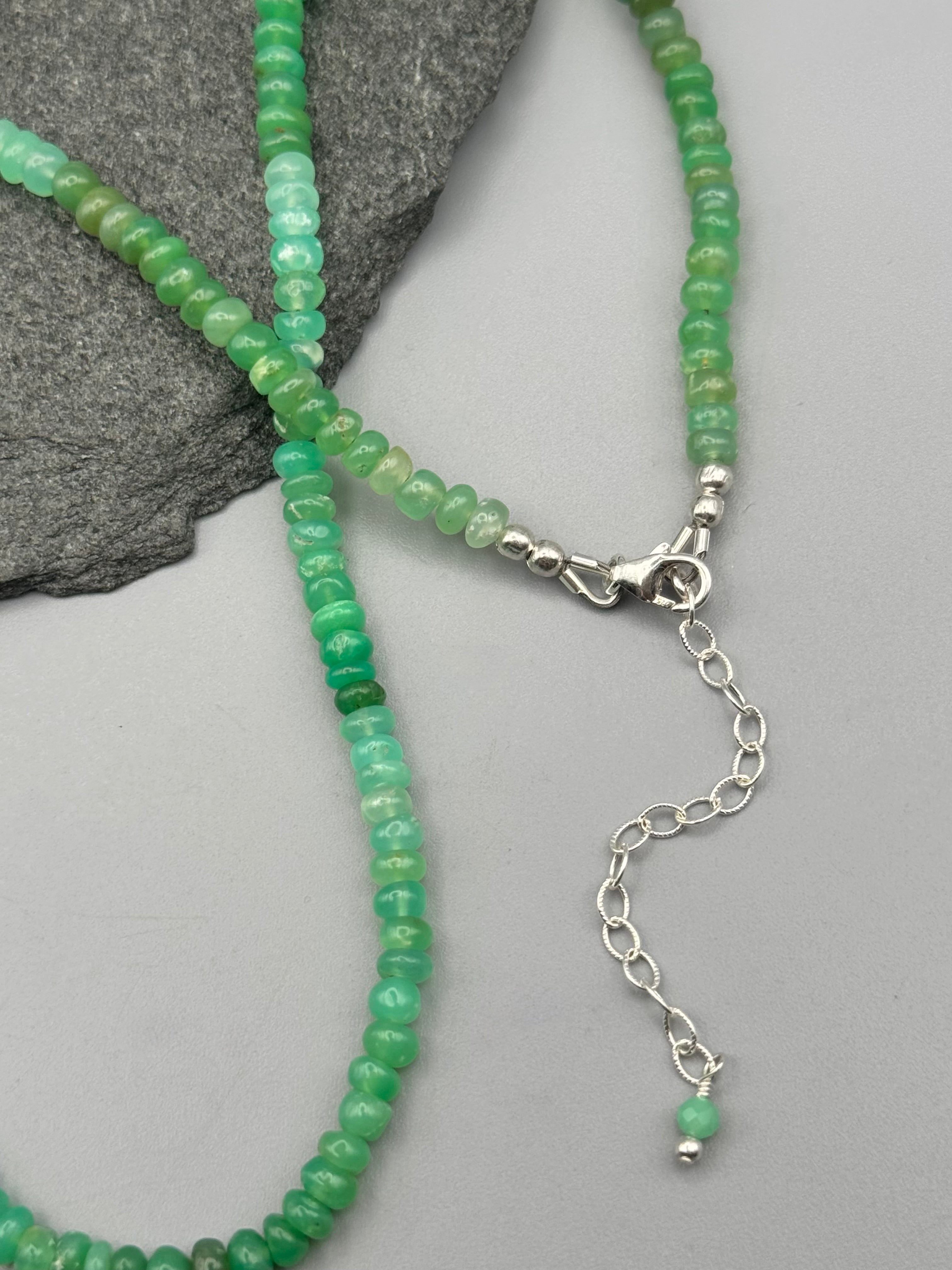•CHRYSOPRASE - STRAND• silver beaded necklace (17" - 19" long)