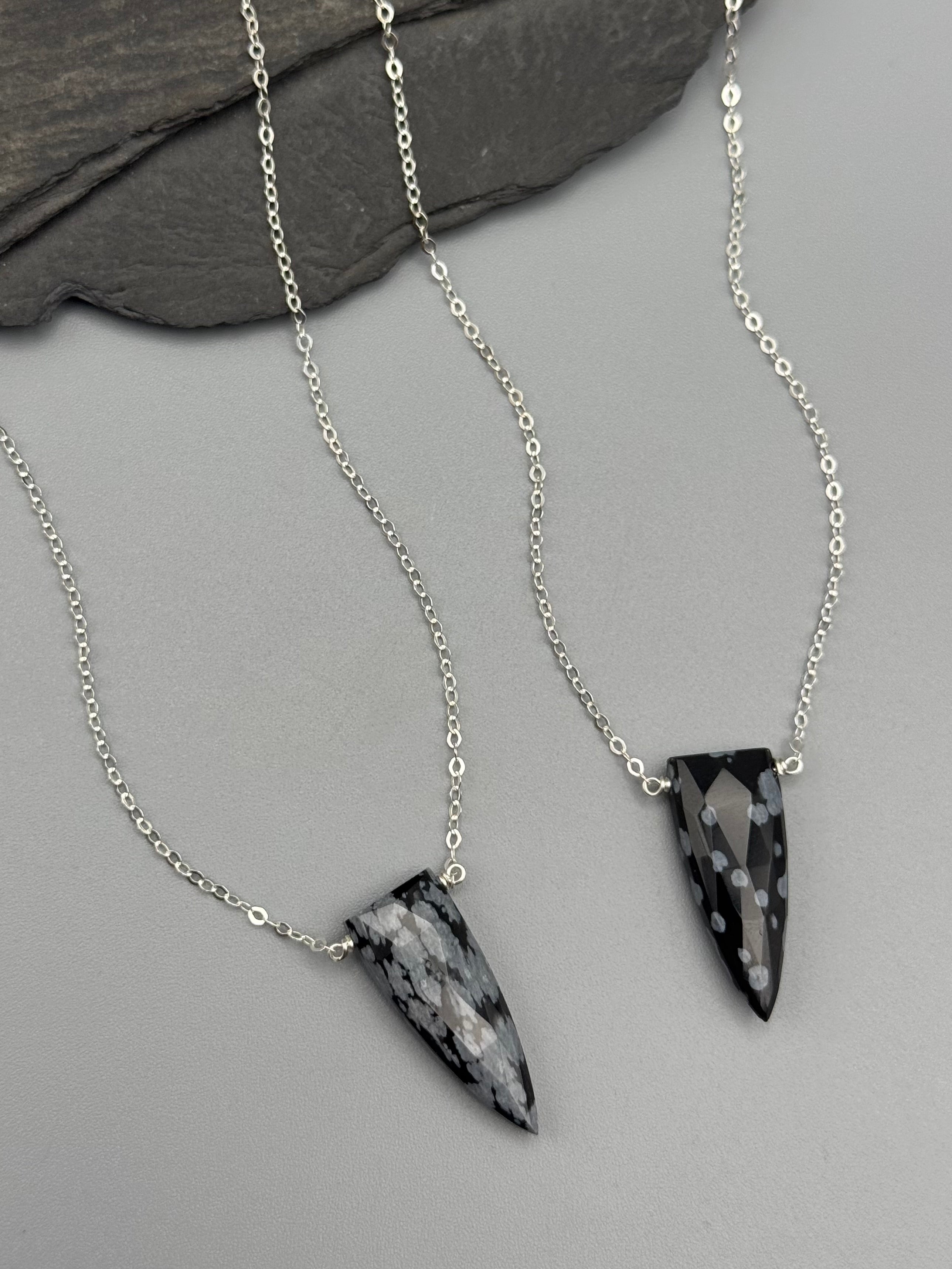 •STRAY• faceted snowflake obsidian fang + silver necklace (various lengths)