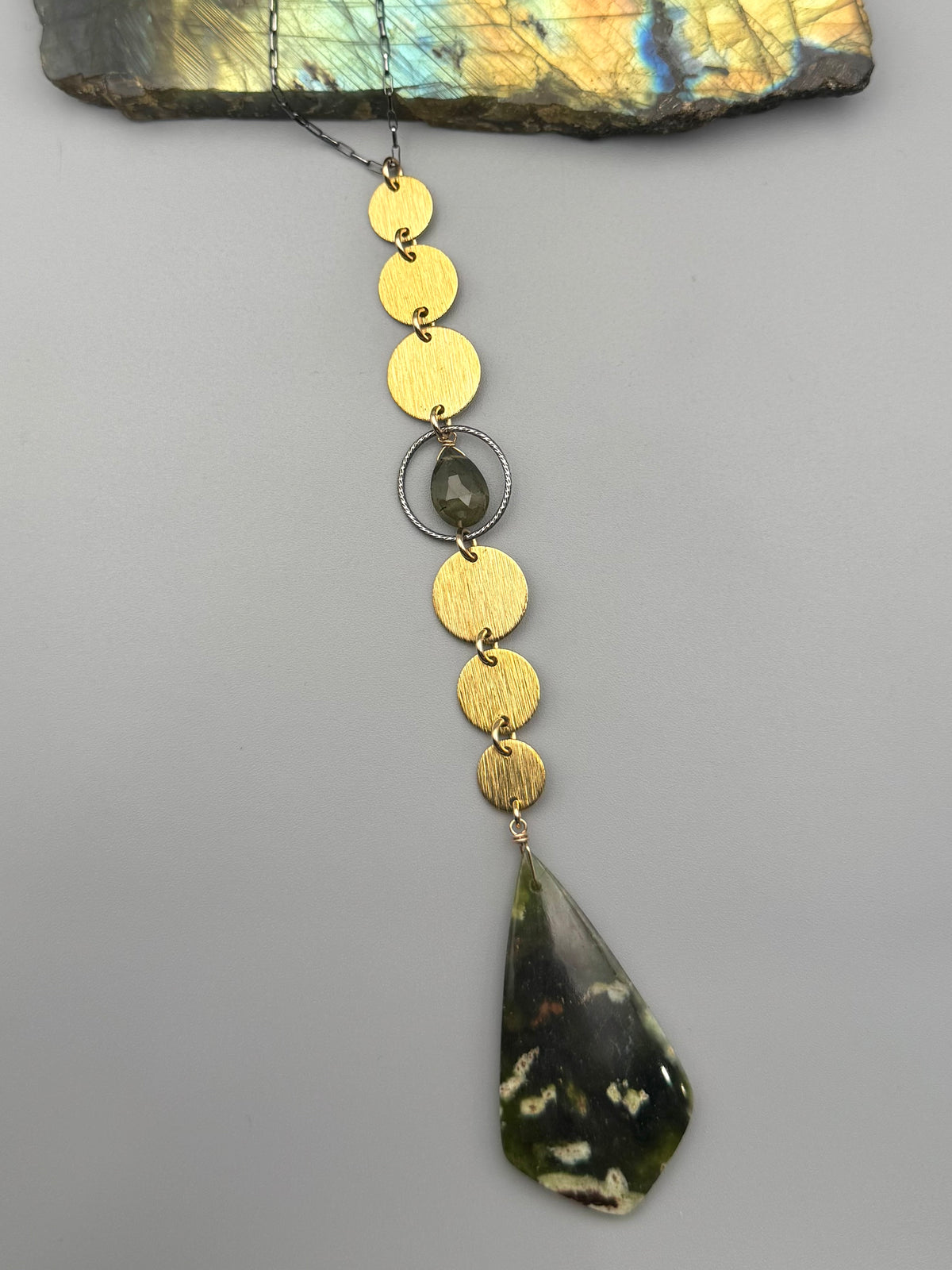 •NYX• chrome chalcedony + moss aquamarine mixed metal necklace (26"-28" long)