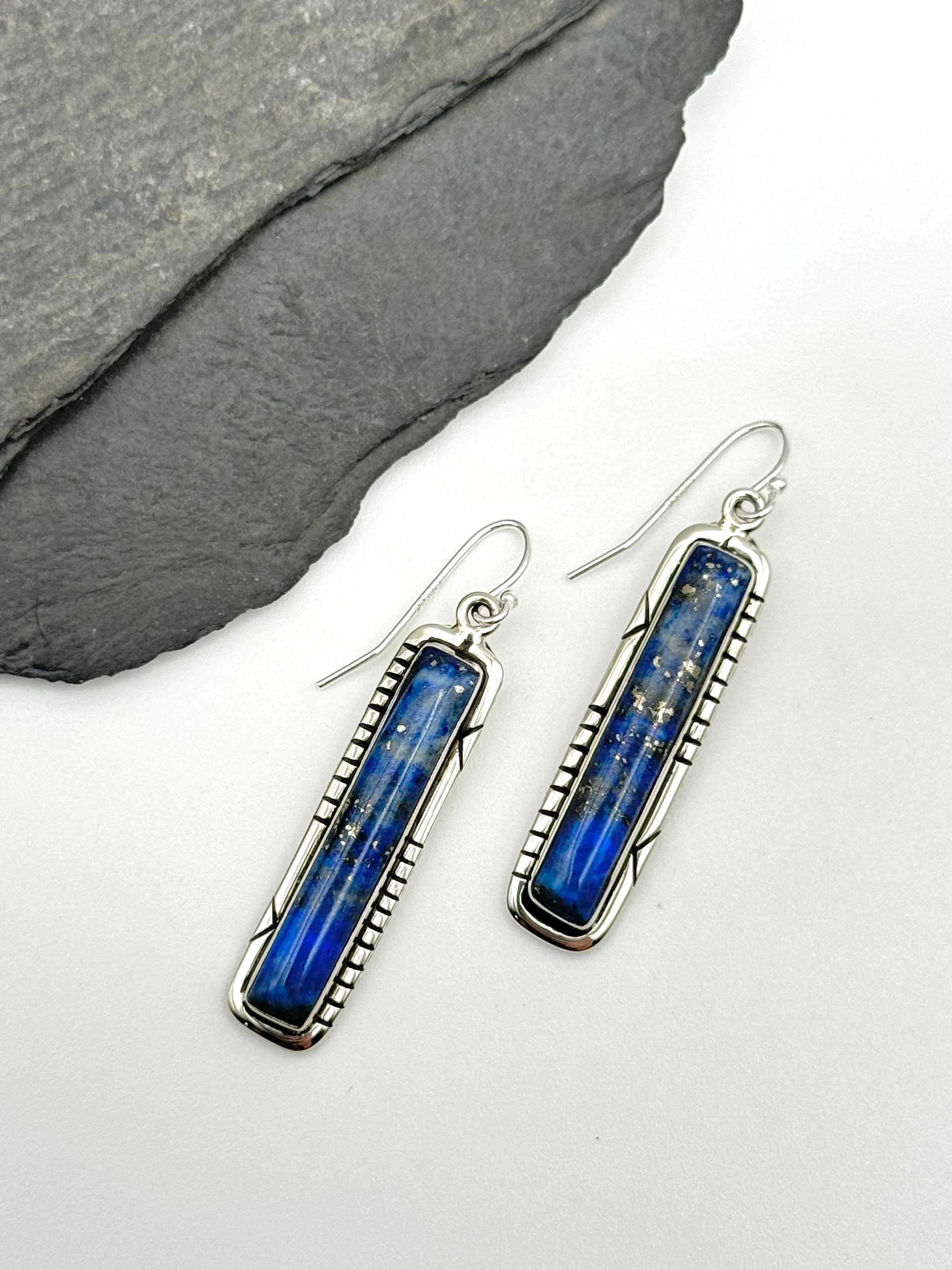 •LAPIS STICK• Navajo silver dangle earrings