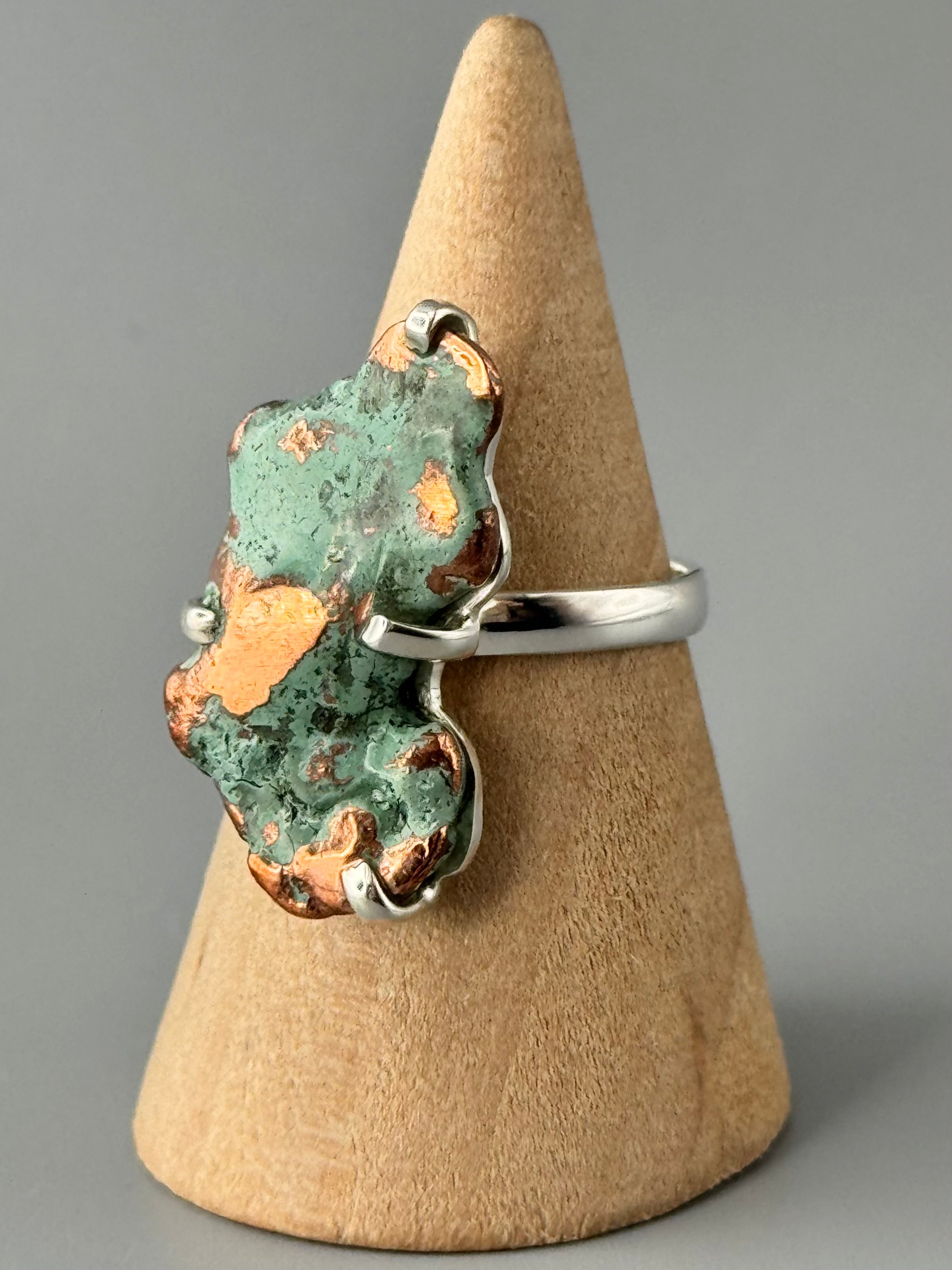 •COPPER SPLASH• prong set silver ring (size 8)