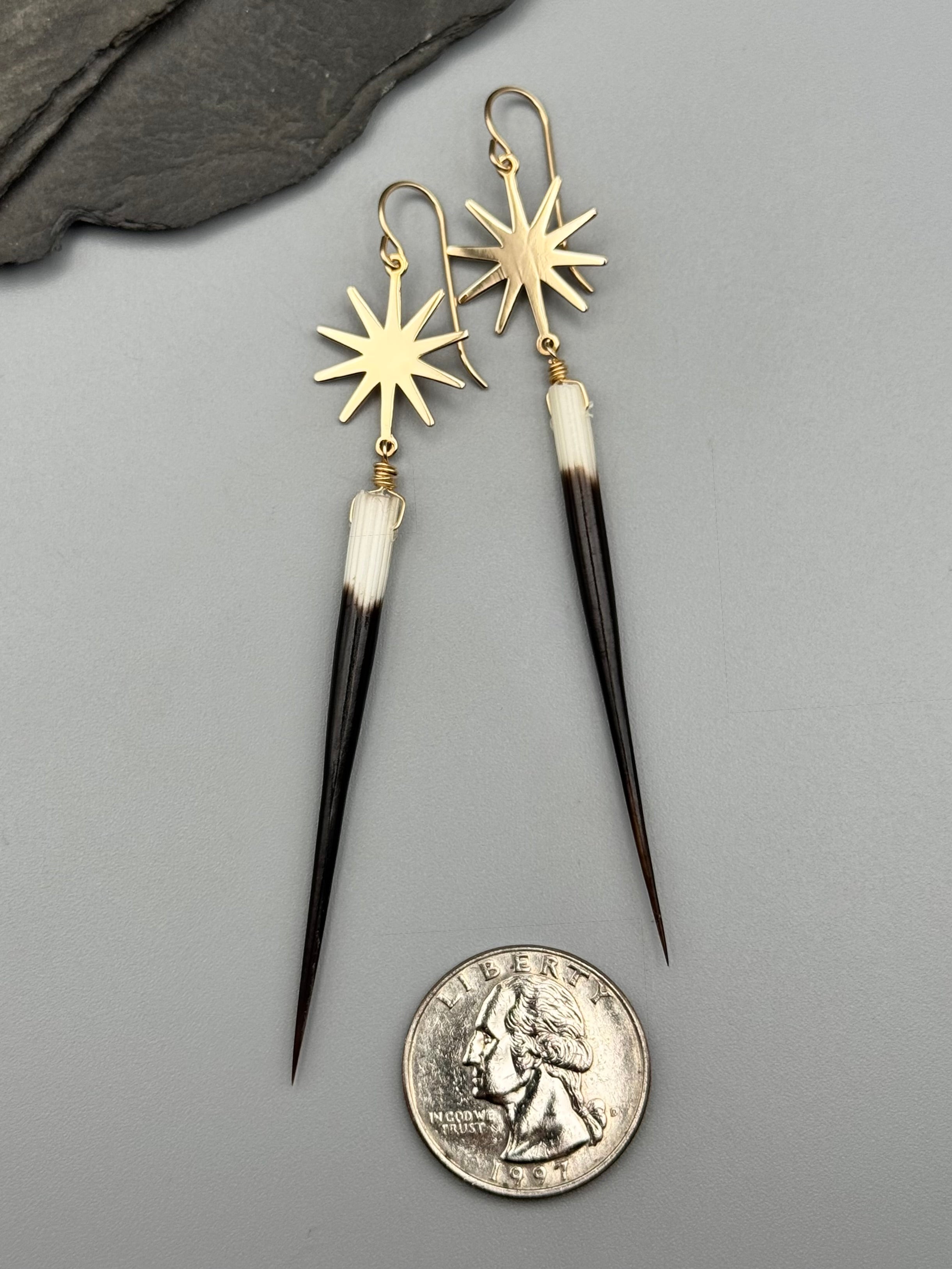 •STARBURST• porcupine quill + gold earrings