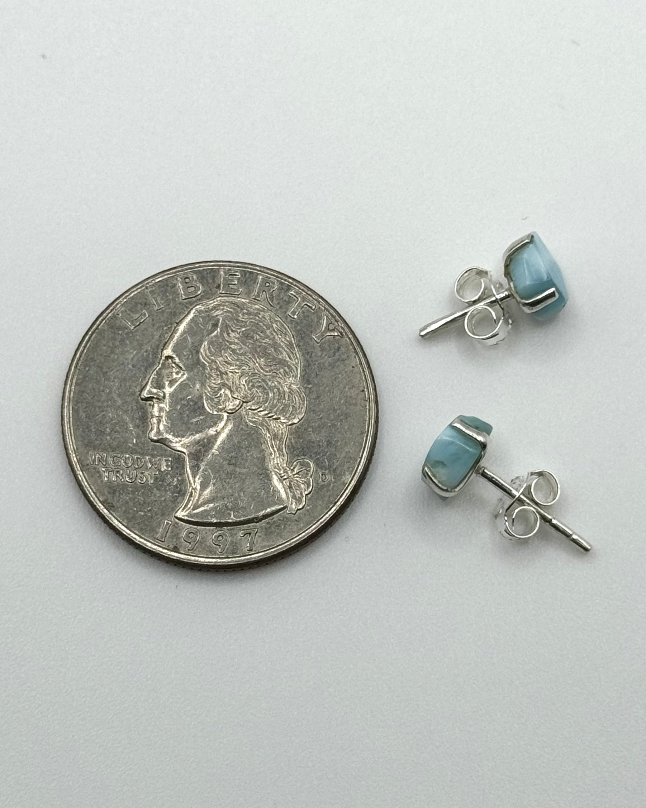 •LARIMAR - FREEFORM• silver prong set stud earrings