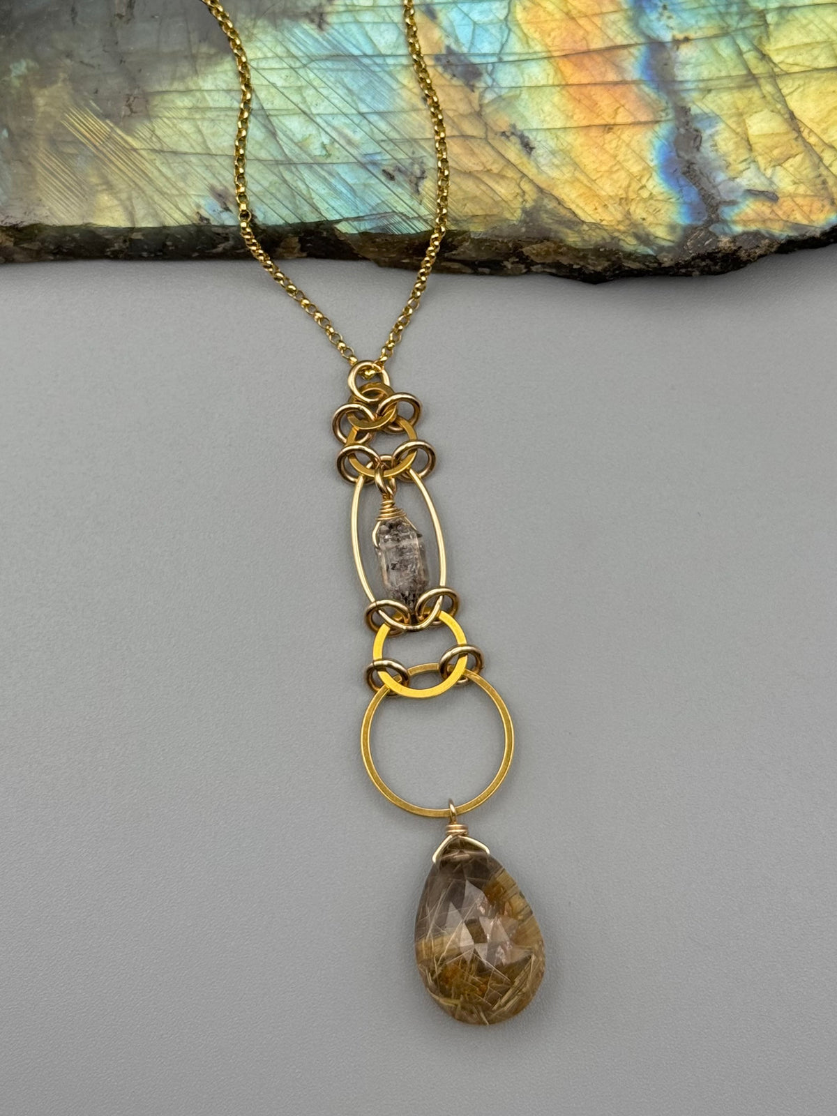 •EOWYN• herkimer + rutilated quartz gold necklace (18"-20" long)
