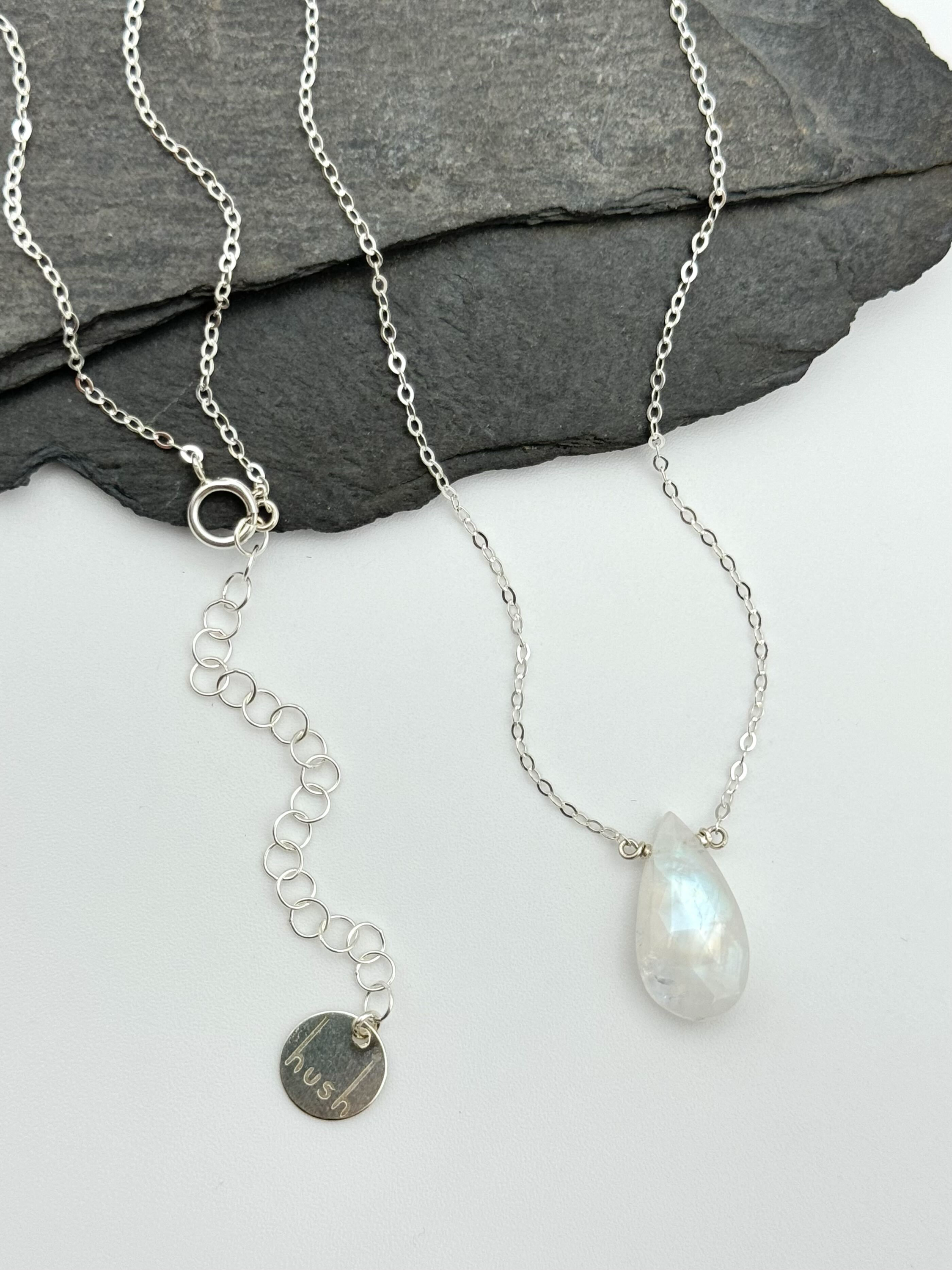 •STRAY• faceted rainbow moonstone teardrop + silver necklace (various lengths)
