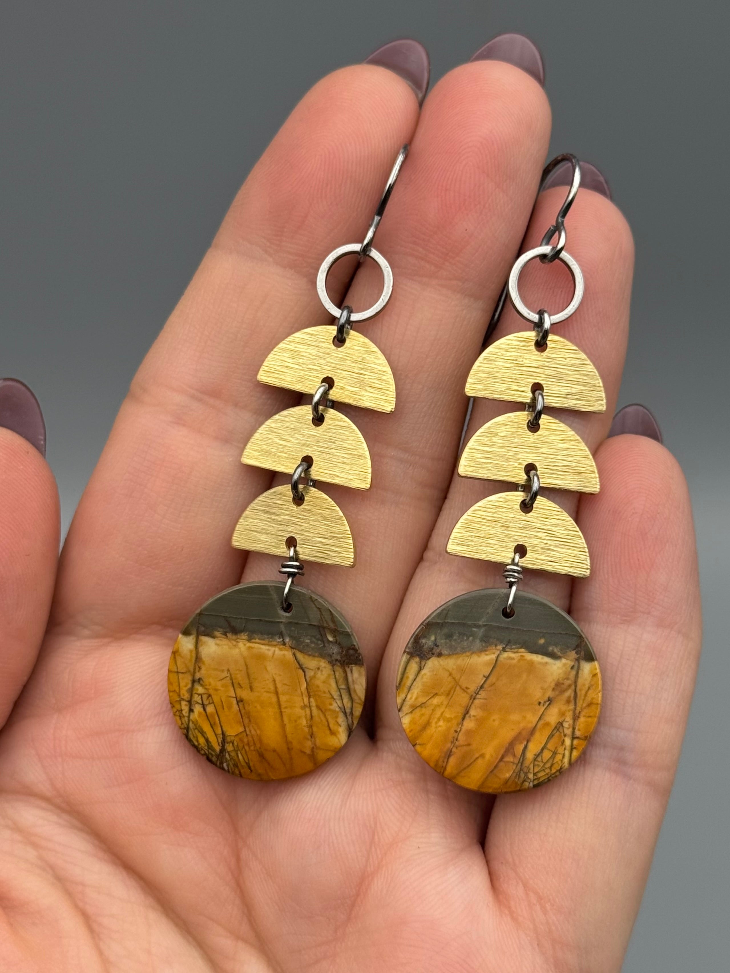 •MOON STACK• red creek jasper + mixed metal earrings