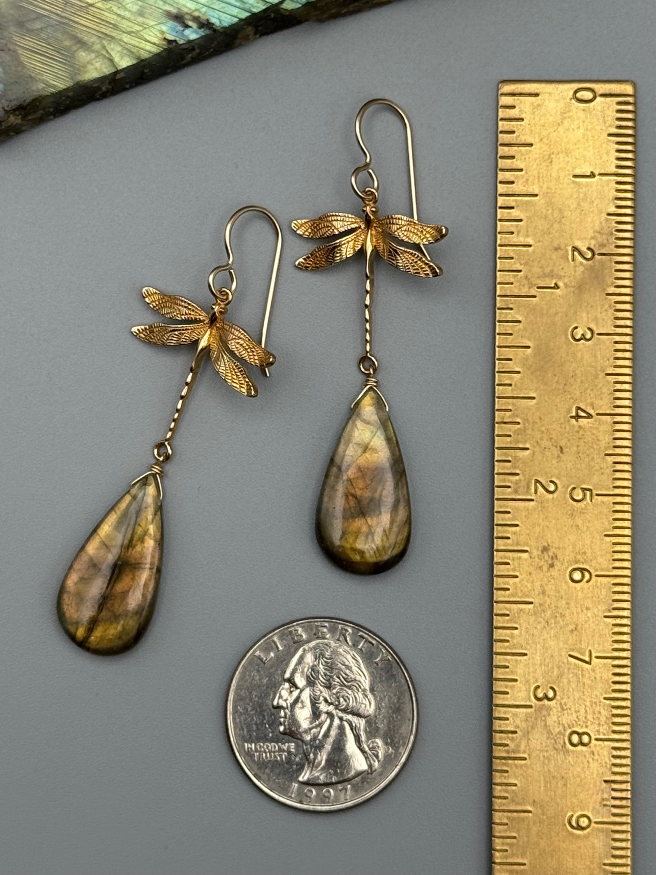 •ODONATA• labradorite teardrop + gold earrings