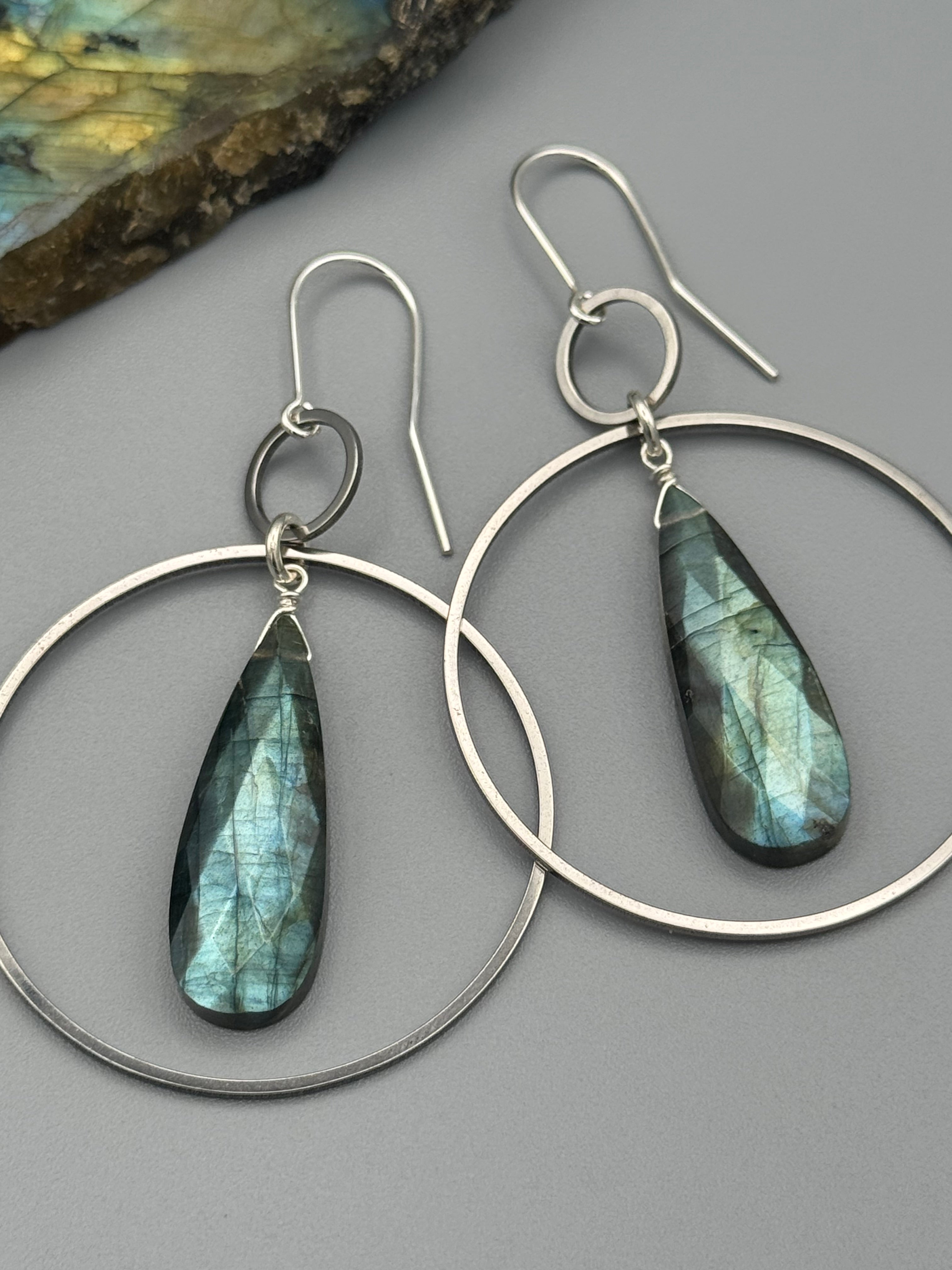 •EQUA-LUNA• labradorite tear + silver earrings