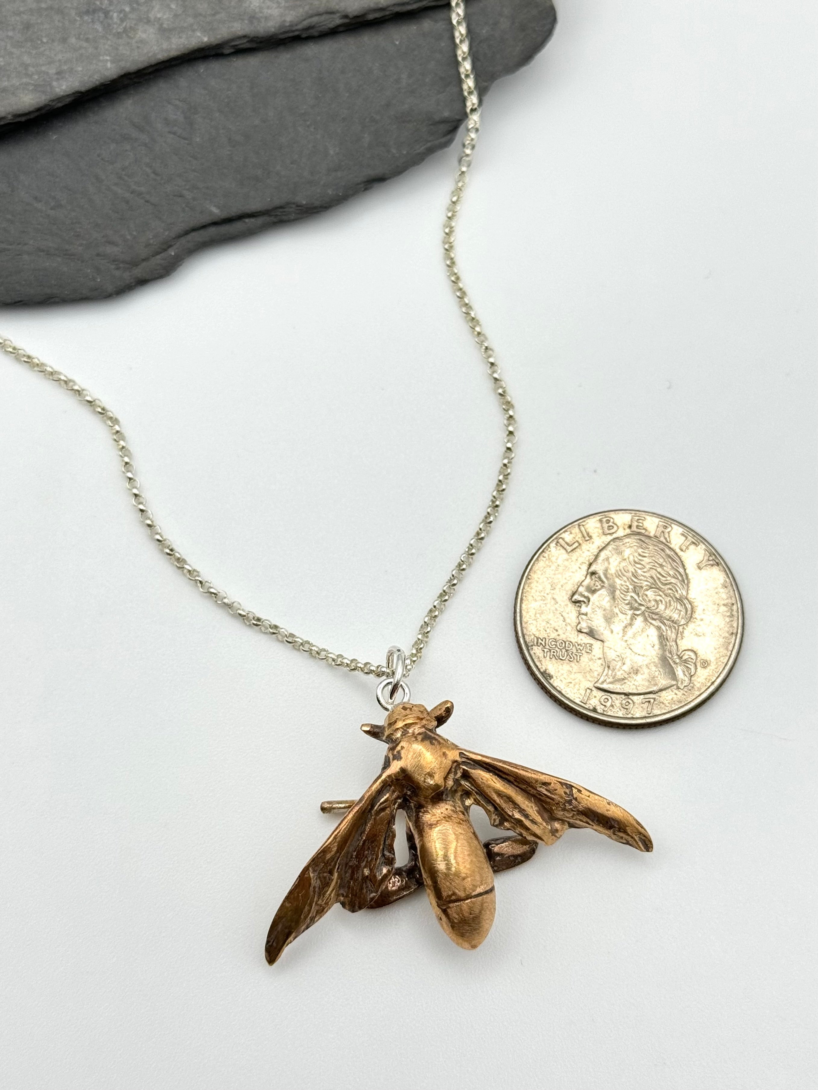 •CICADA KILLER CAST• bronze + silver necklace (18"-21" long)