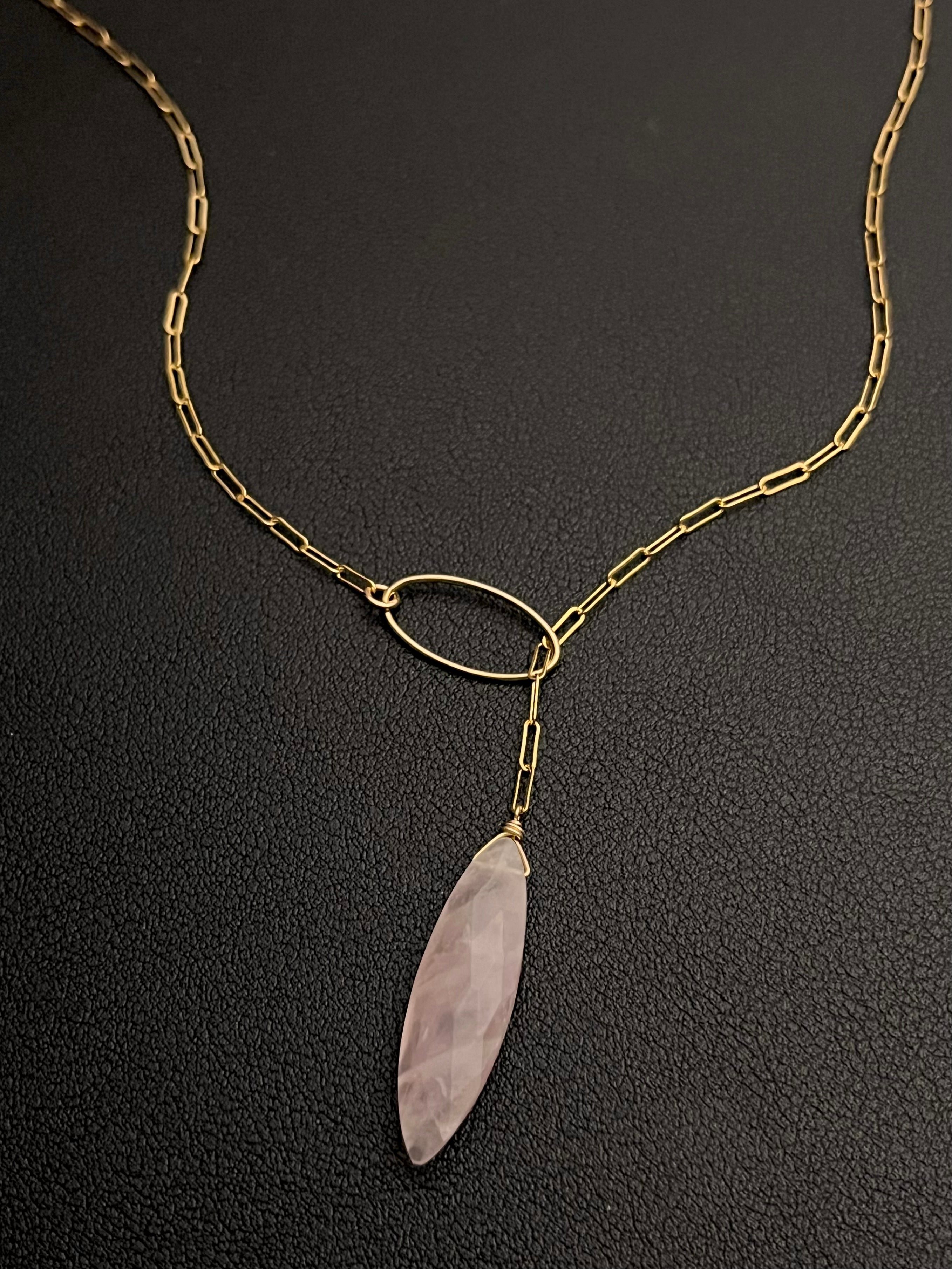 •LINKED LARIAT• rose quartz + gold necklace (20")