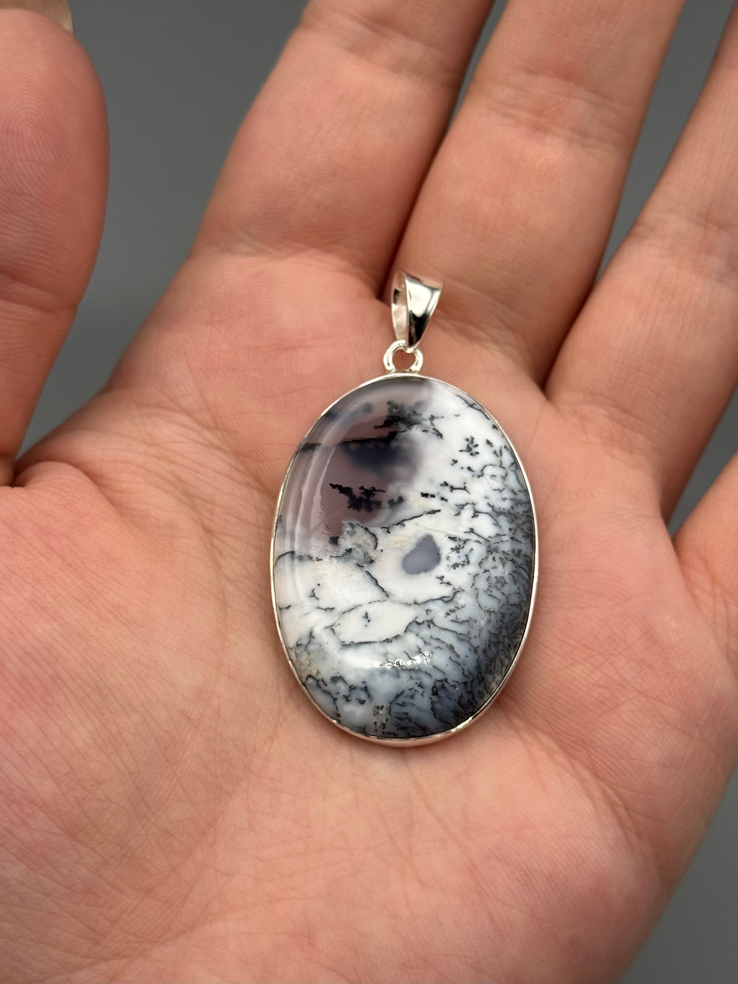 •DENDRITIC OPAL - OVAL 3• sterling silver pendant