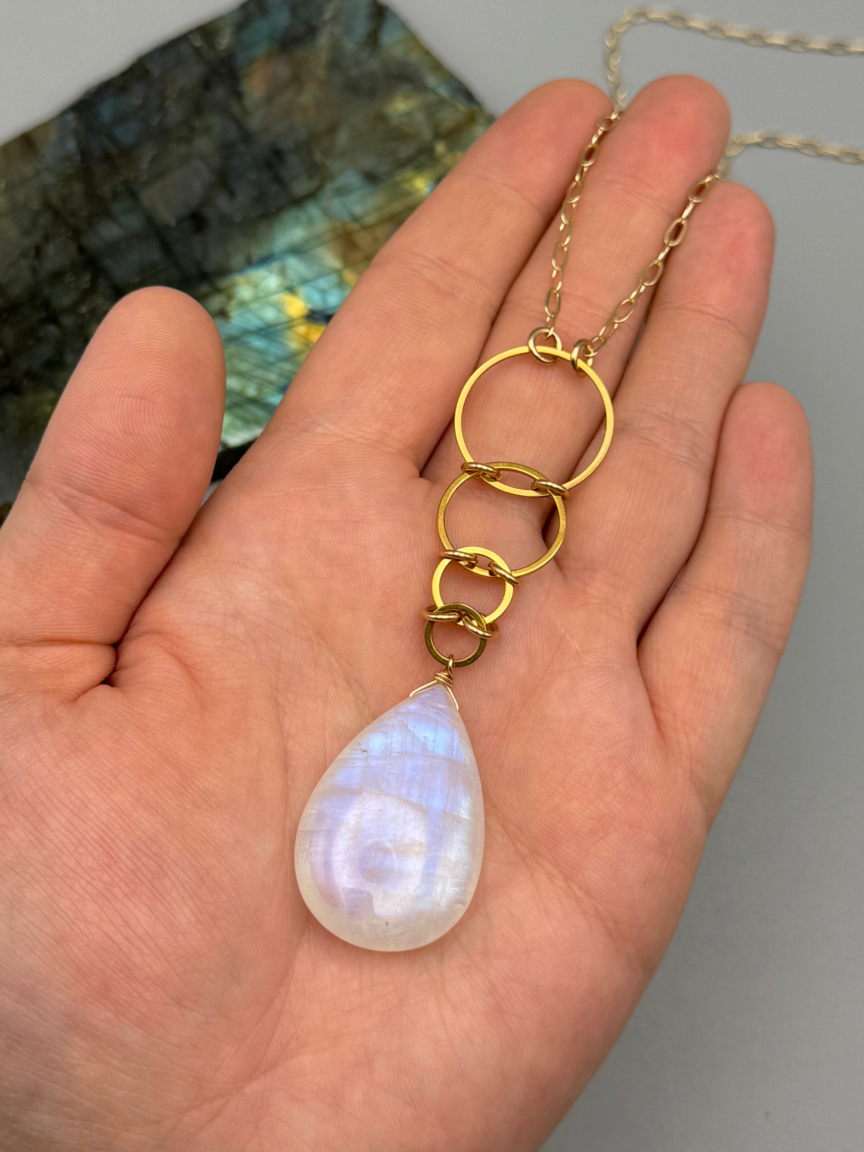 •EOWYN• rainbow moonstone + gold necklace (28"-30" long)