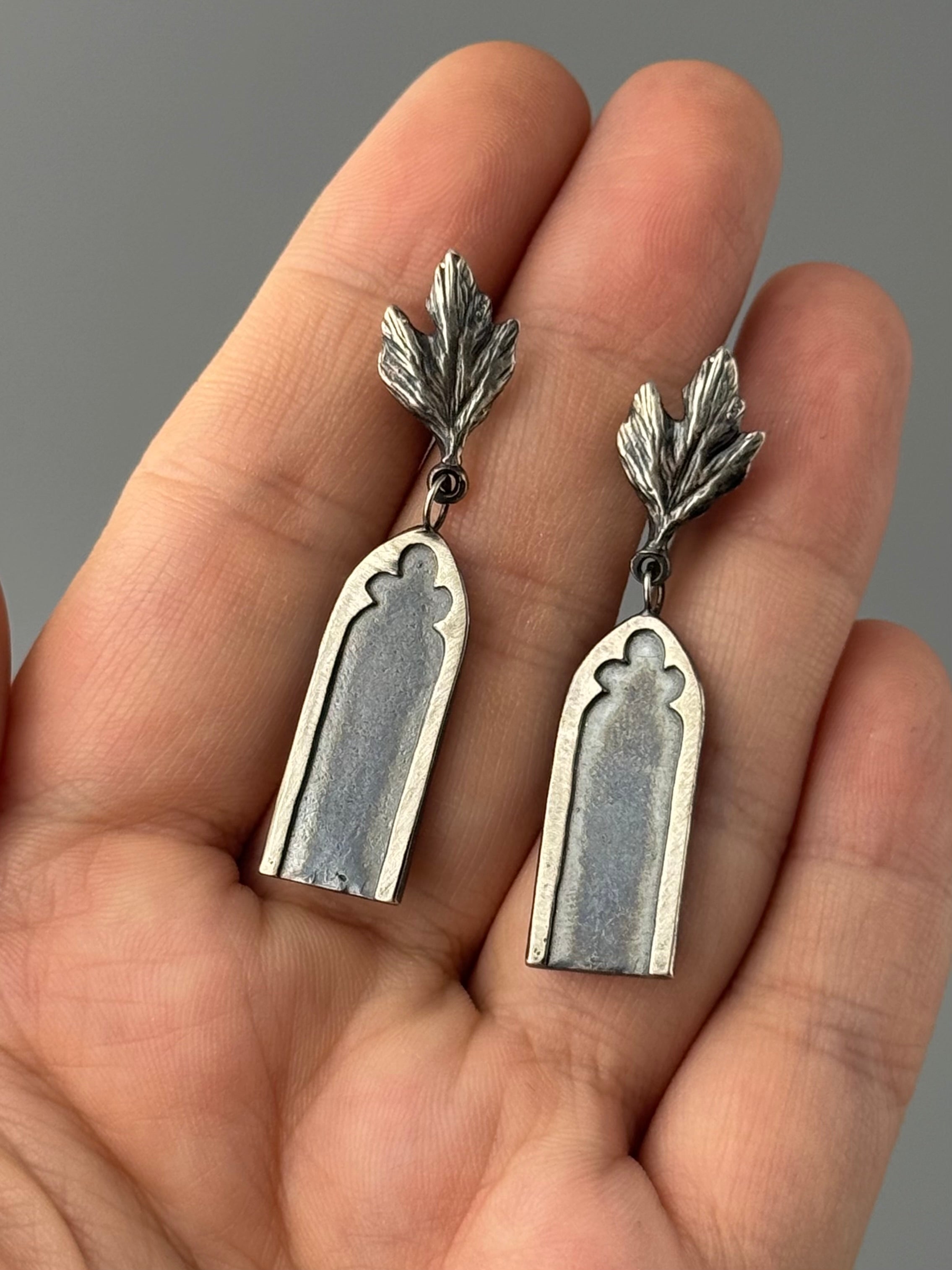 •GOTHIC ARCH DANGLE• silver post earrings
