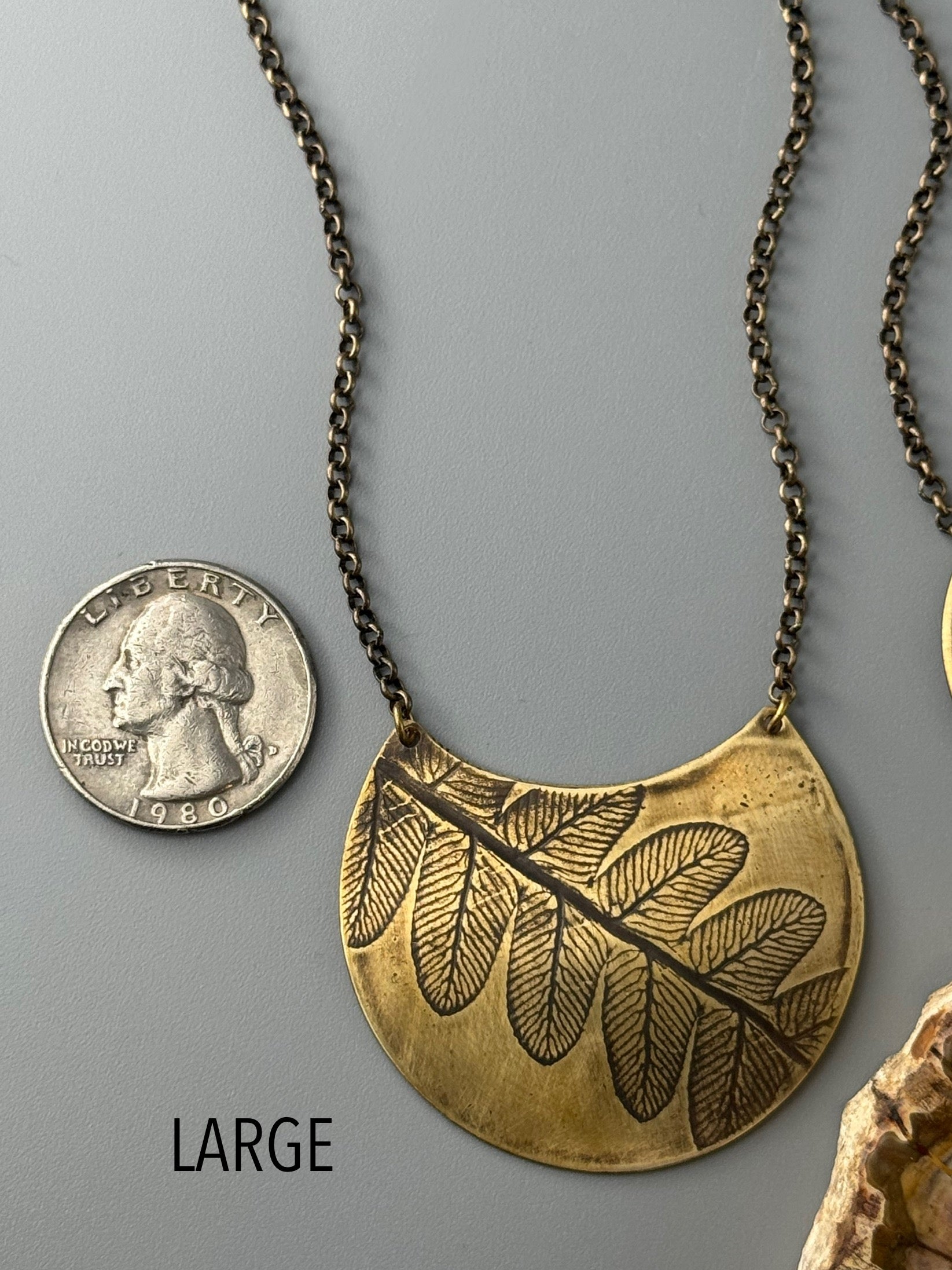 •FERN CRESCENT• brass necklace (20" long)