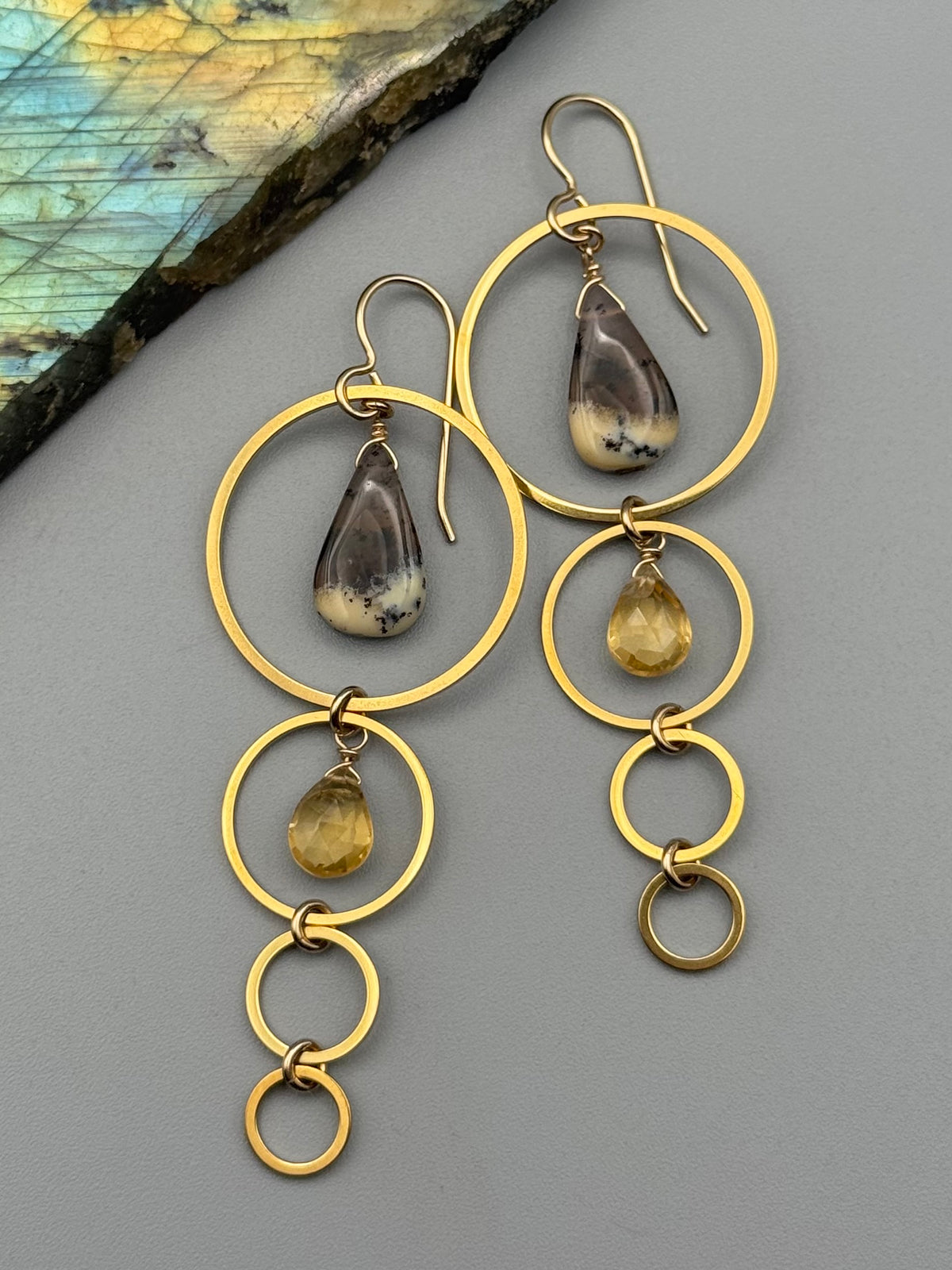 •EIGHT OF CUPS• dendritic opal + citrine gold earrings