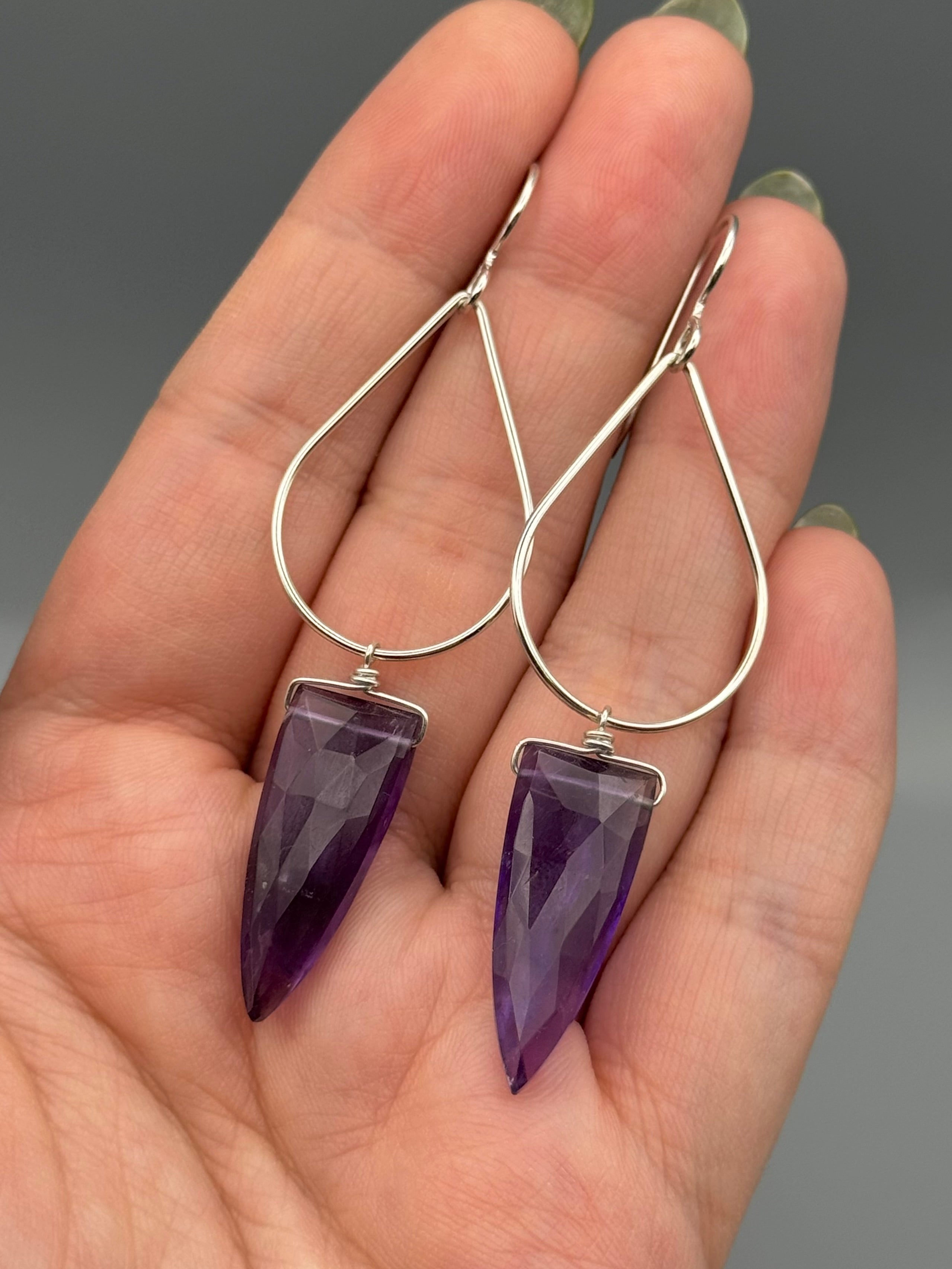 •DRIP DROP• amethyst fang + silver earrings