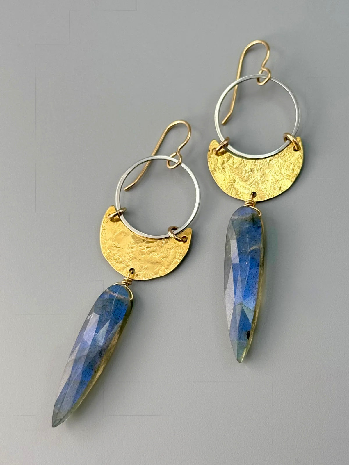 •MOON SHADOW• labradorite + mixed metal earrings