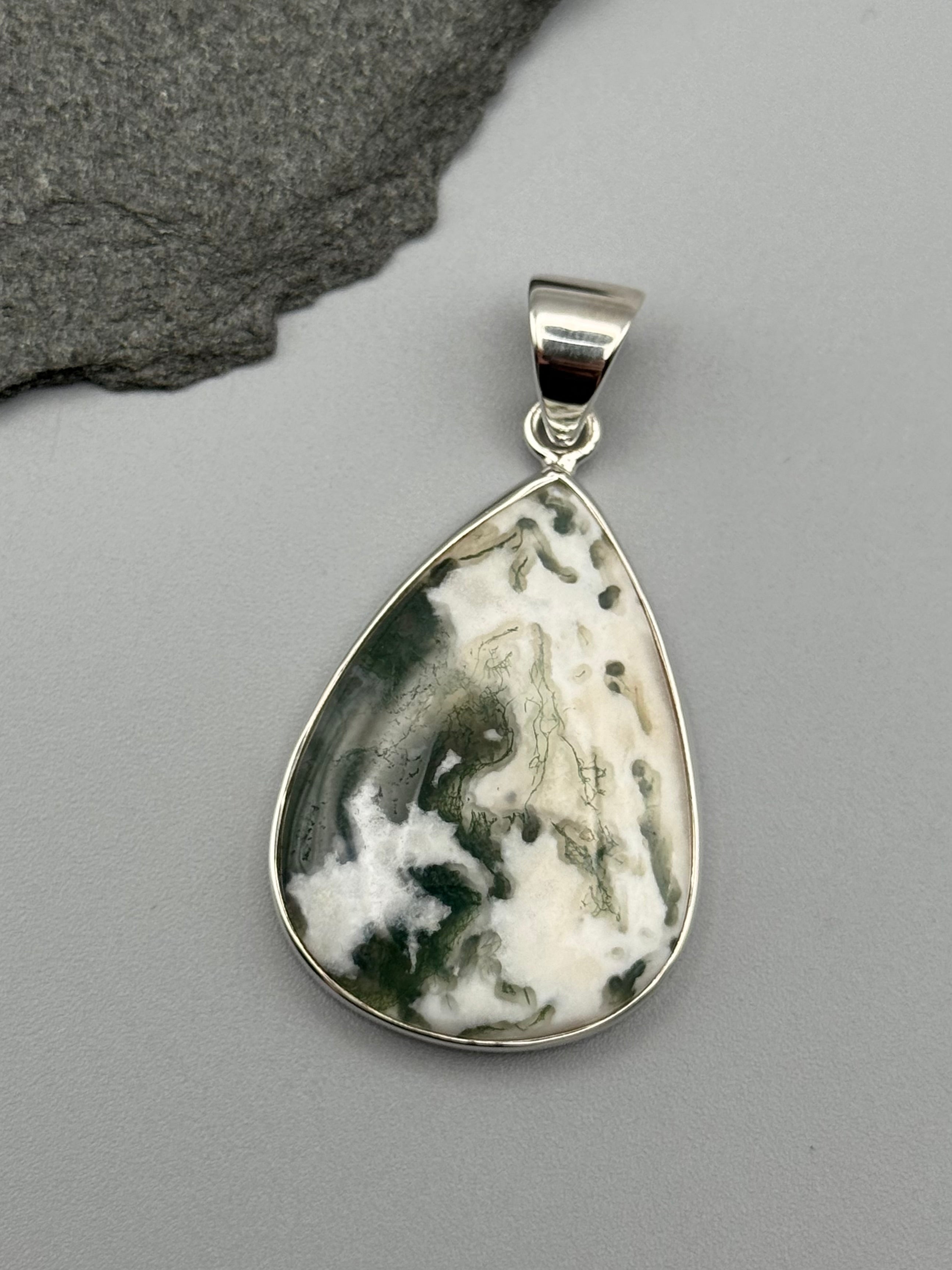 •TREE AGATE - TEAR• sterling silver pendant