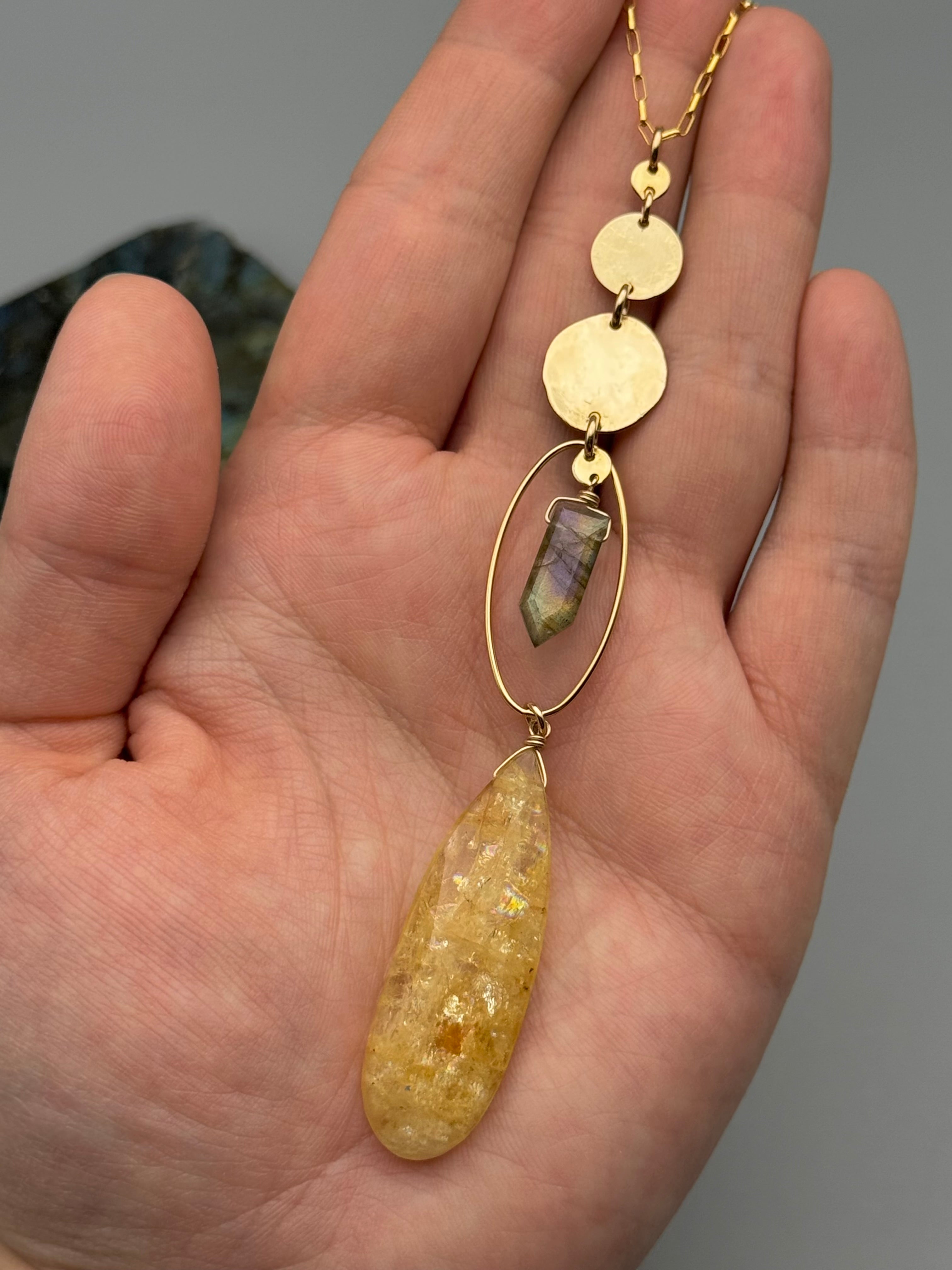 •NYX• labradorite + aquamarine gold necklace (26"-28" long)