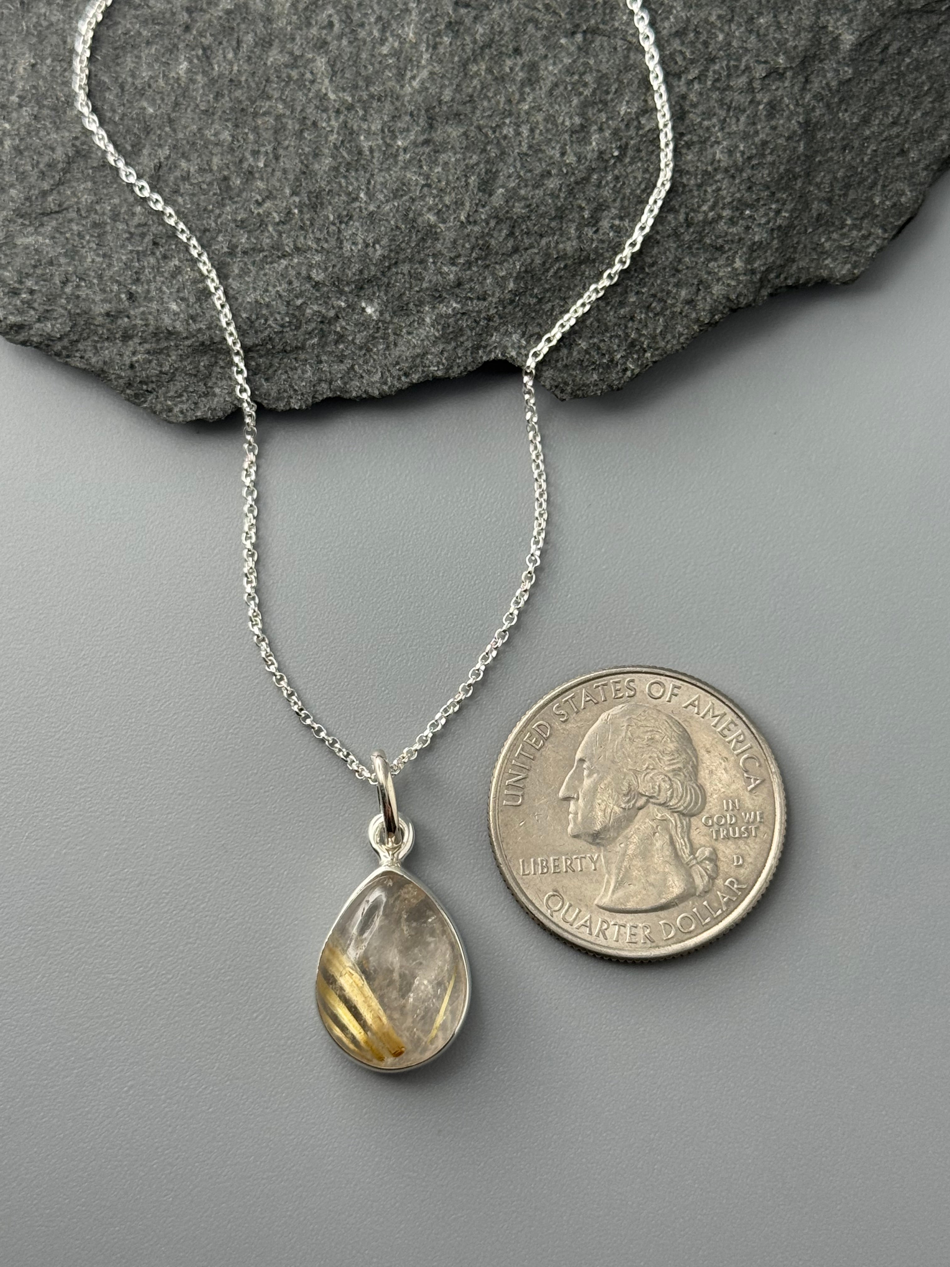 •RUTILATED QUARTZ - SMALL TEARDROP• sterling silver necklace (18" long)