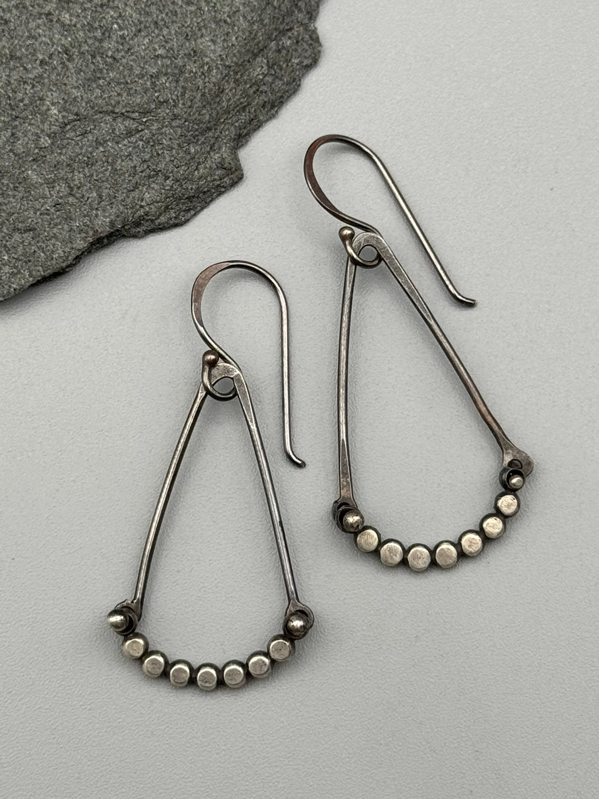 •DOTTED PENDULUM• oxidized silver dangle earrings