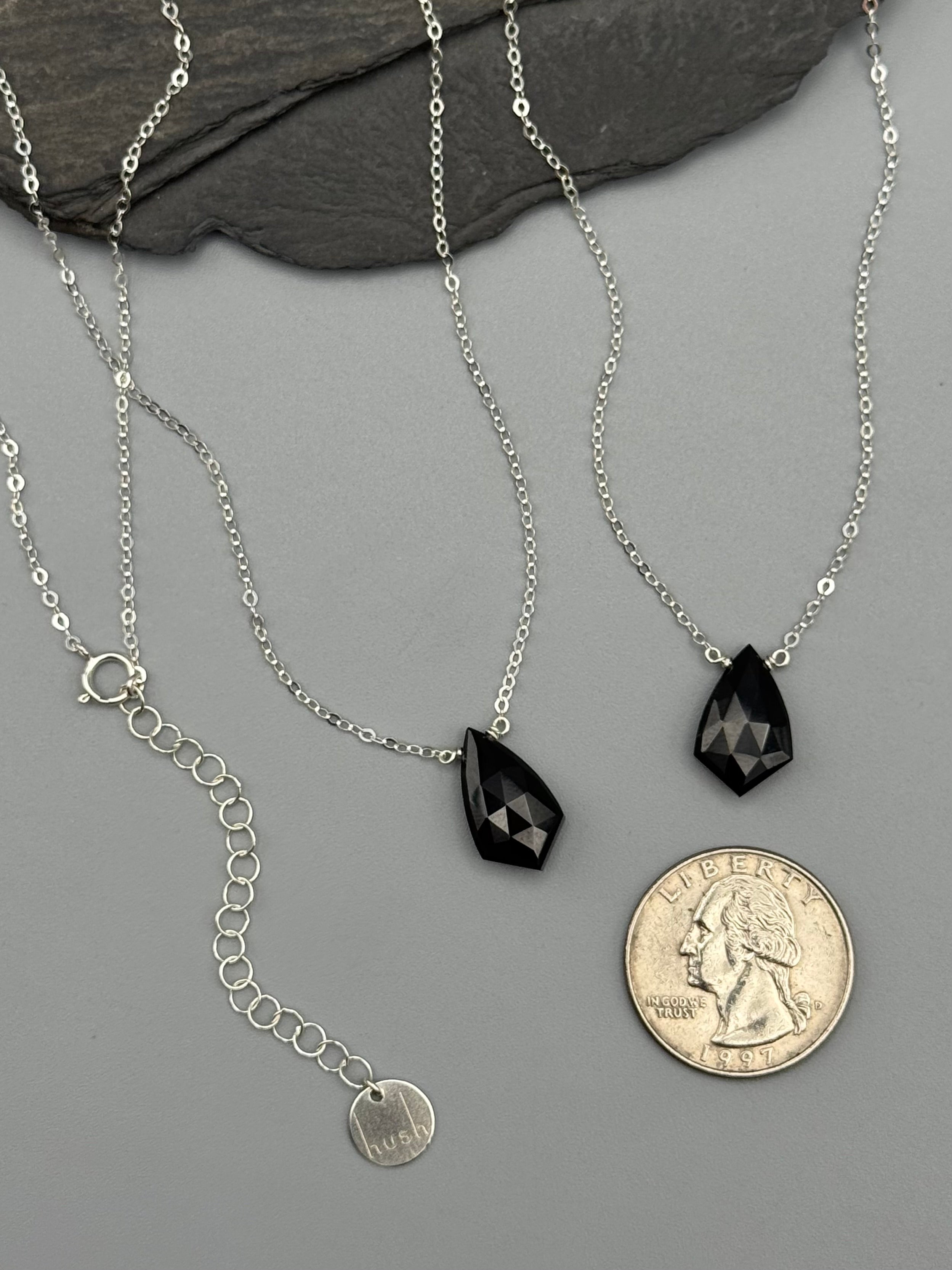 •STRAY• faceted black spinel sparrow + silver necklace (various lengths)