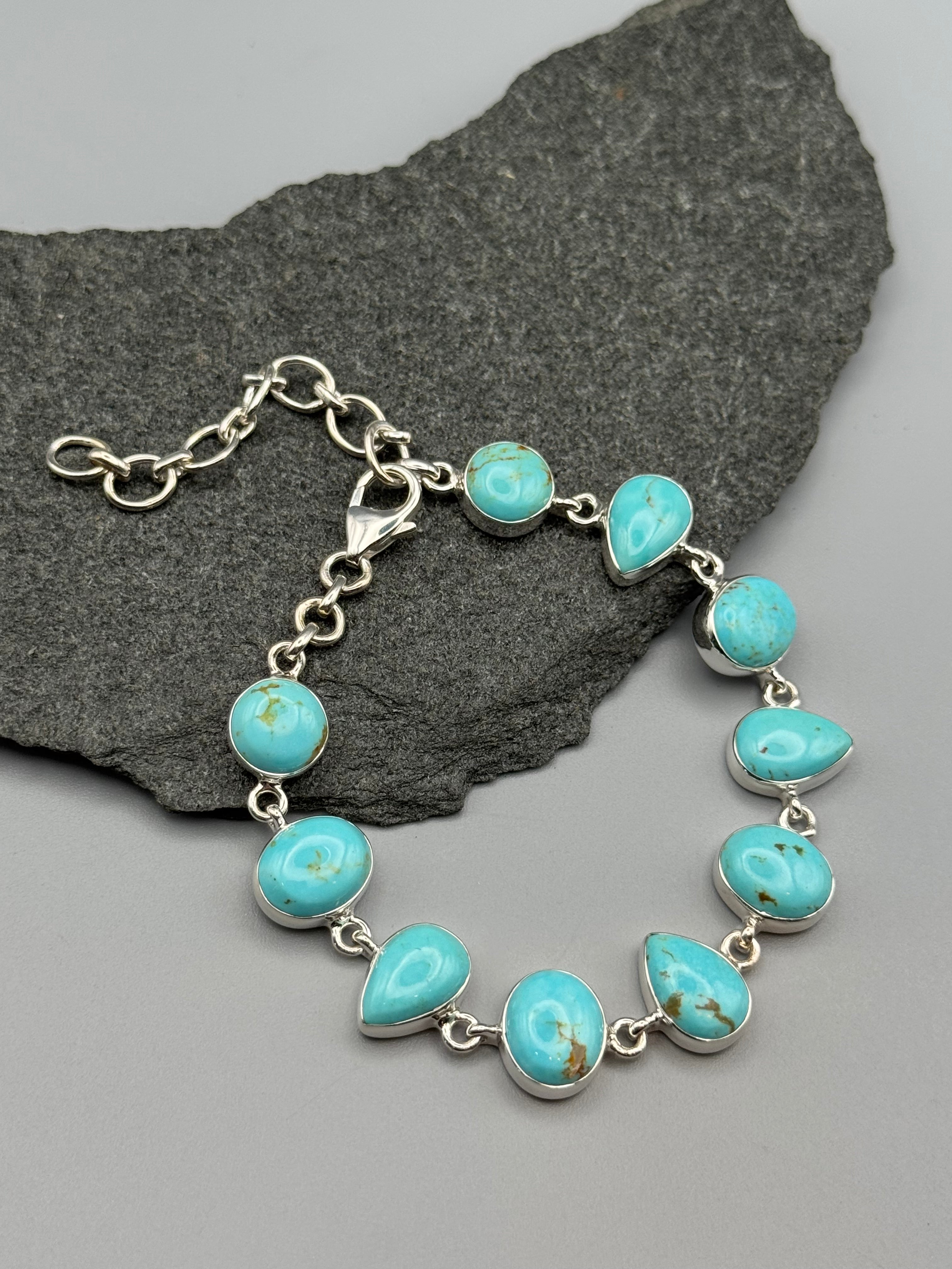 •MEXICAN TURQUOISE - GEO MIX• linked silver bracelet (7" - 9")