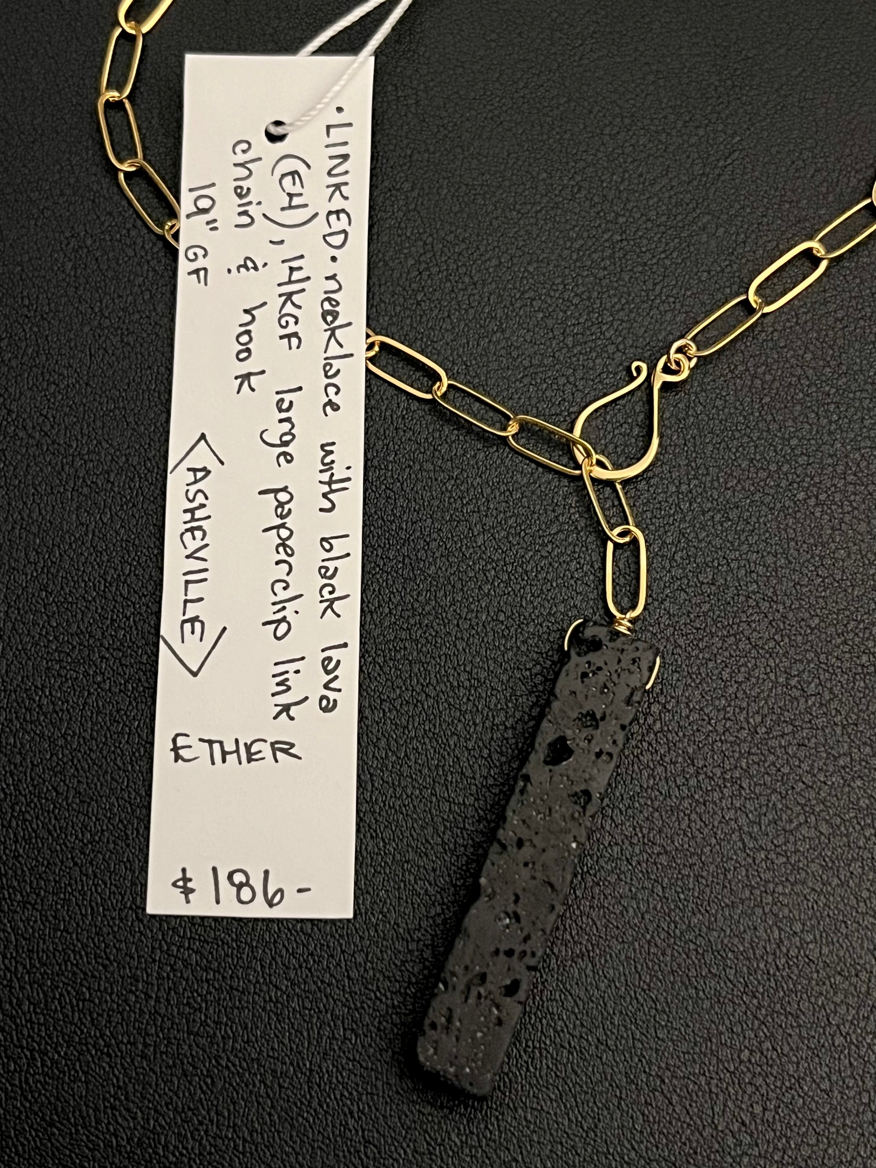 •LINKED• black lava + gold necklace (19")