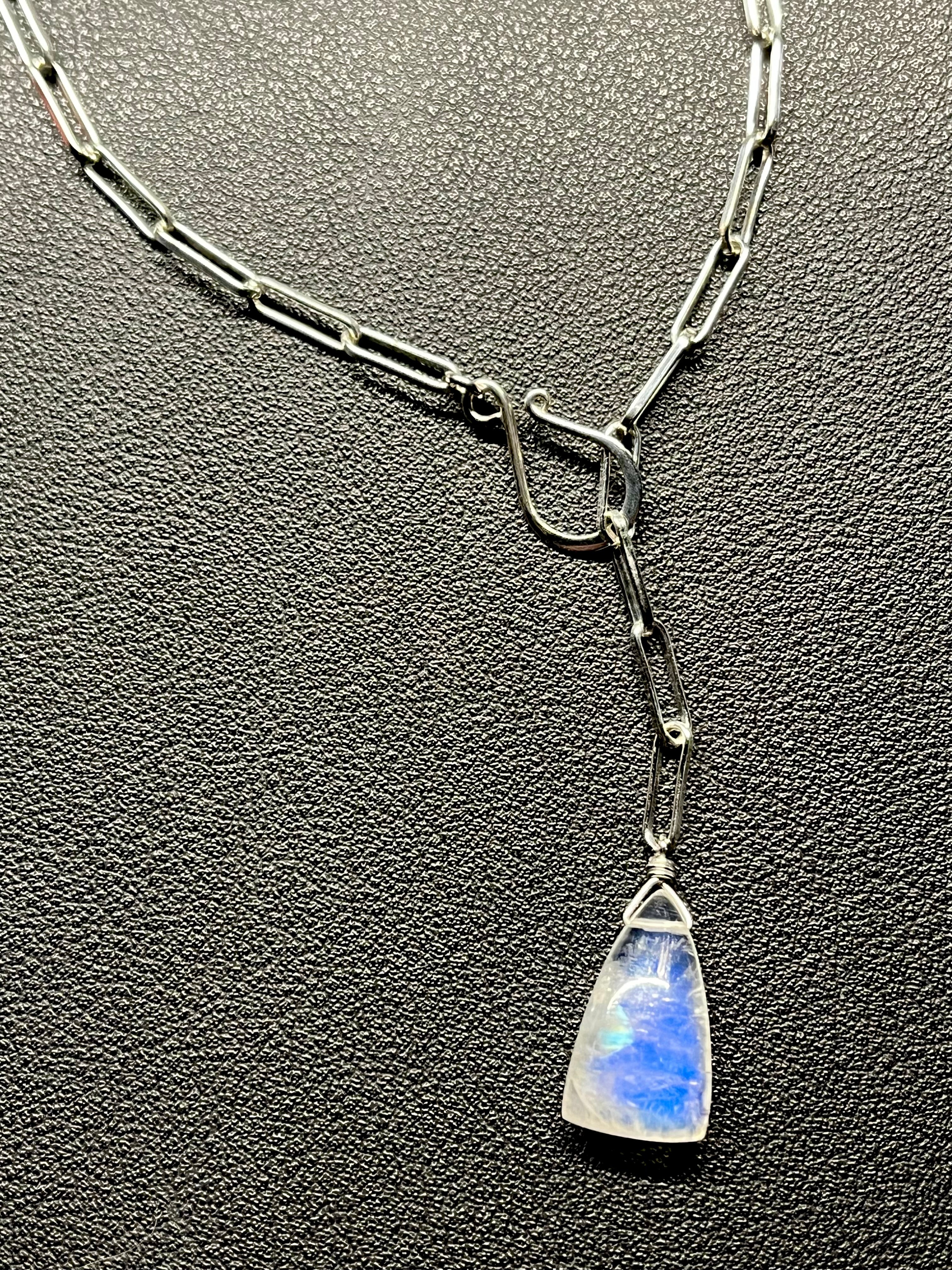 •LINKED• rainbow moonstone + silver necklace (19")