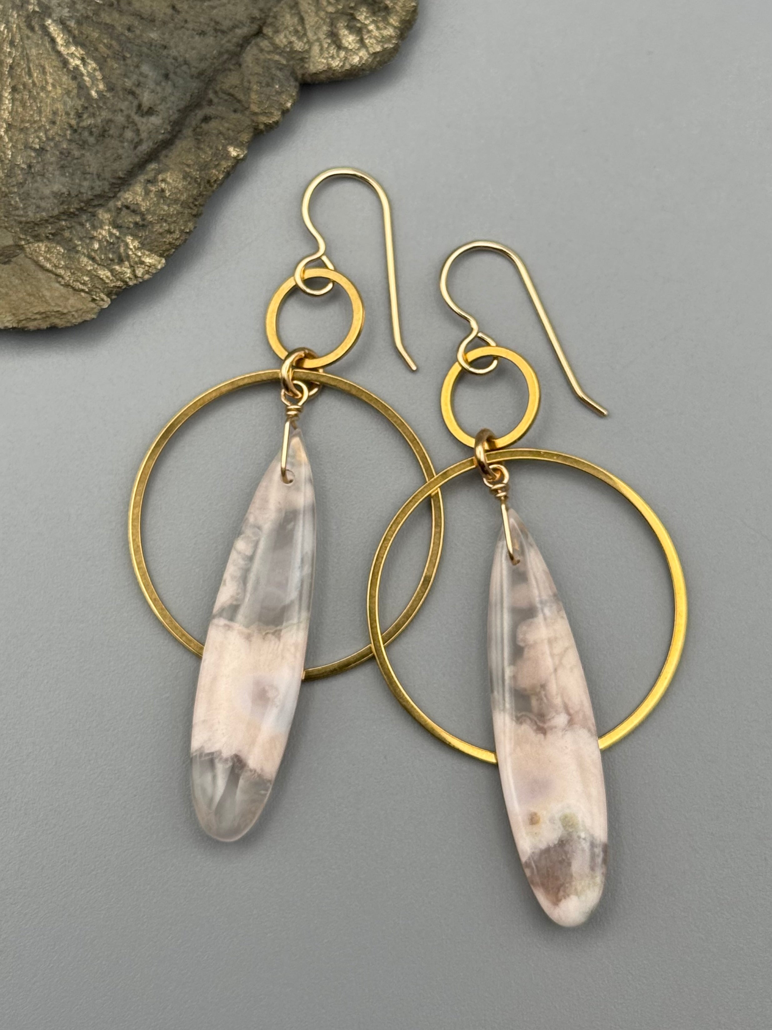 •EQUA-ORBIT• cherry blossom agate + gold earrings