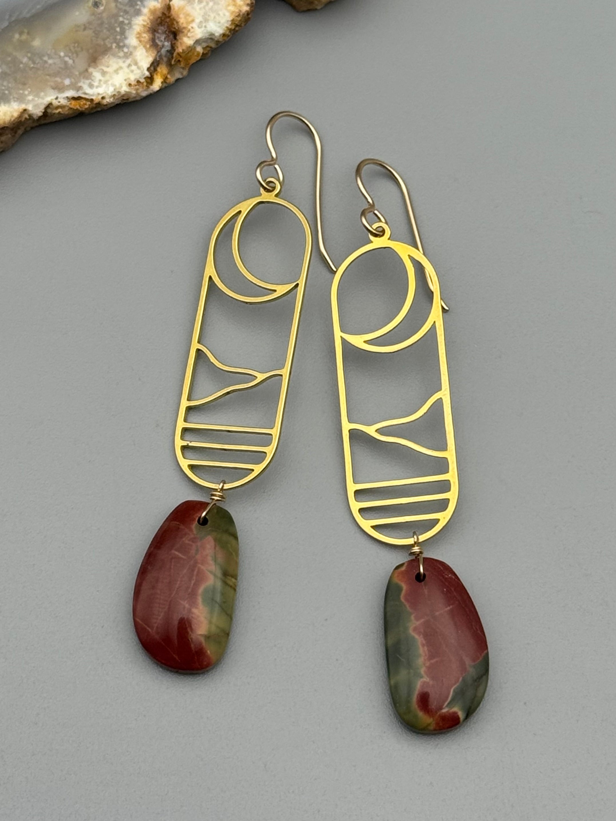 •CRESCENT COVE• red creek jasper + gold earrings