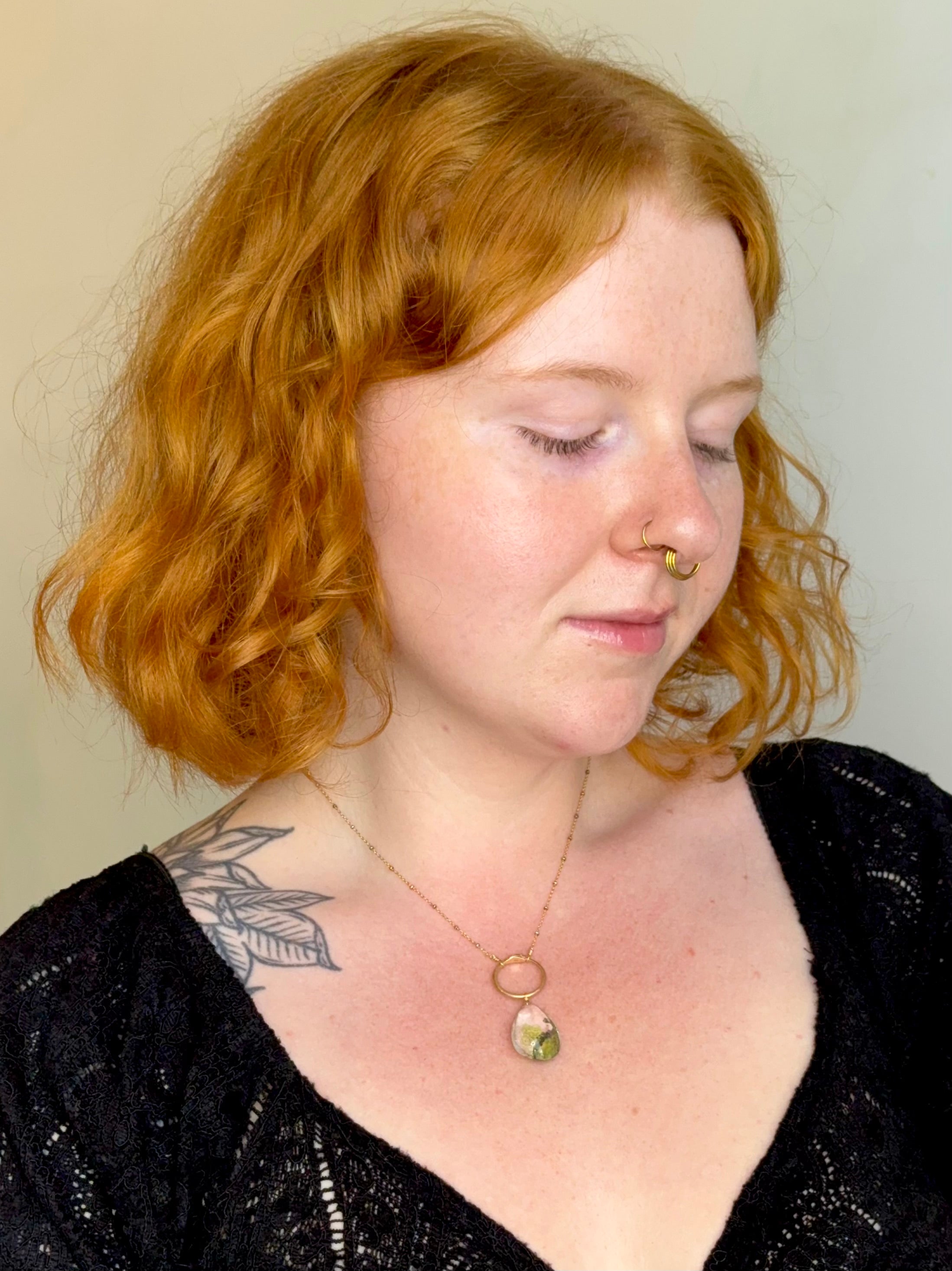 •SUEÑO• lodolite + ouroboros + gold necklace (18"-20" long)