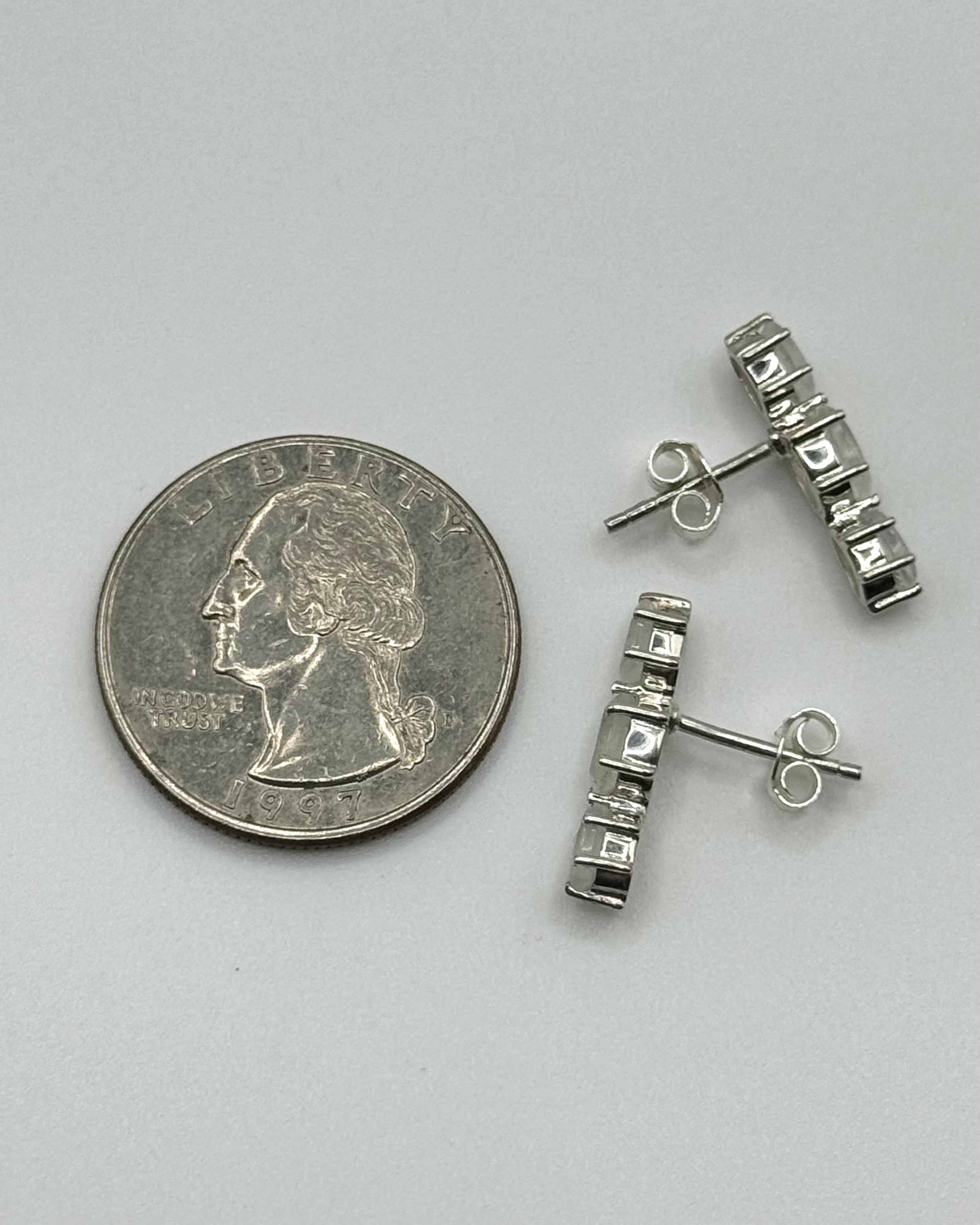•RAINBOW MOONSTONE - FACETED TRIO• silver prong set stud earrings