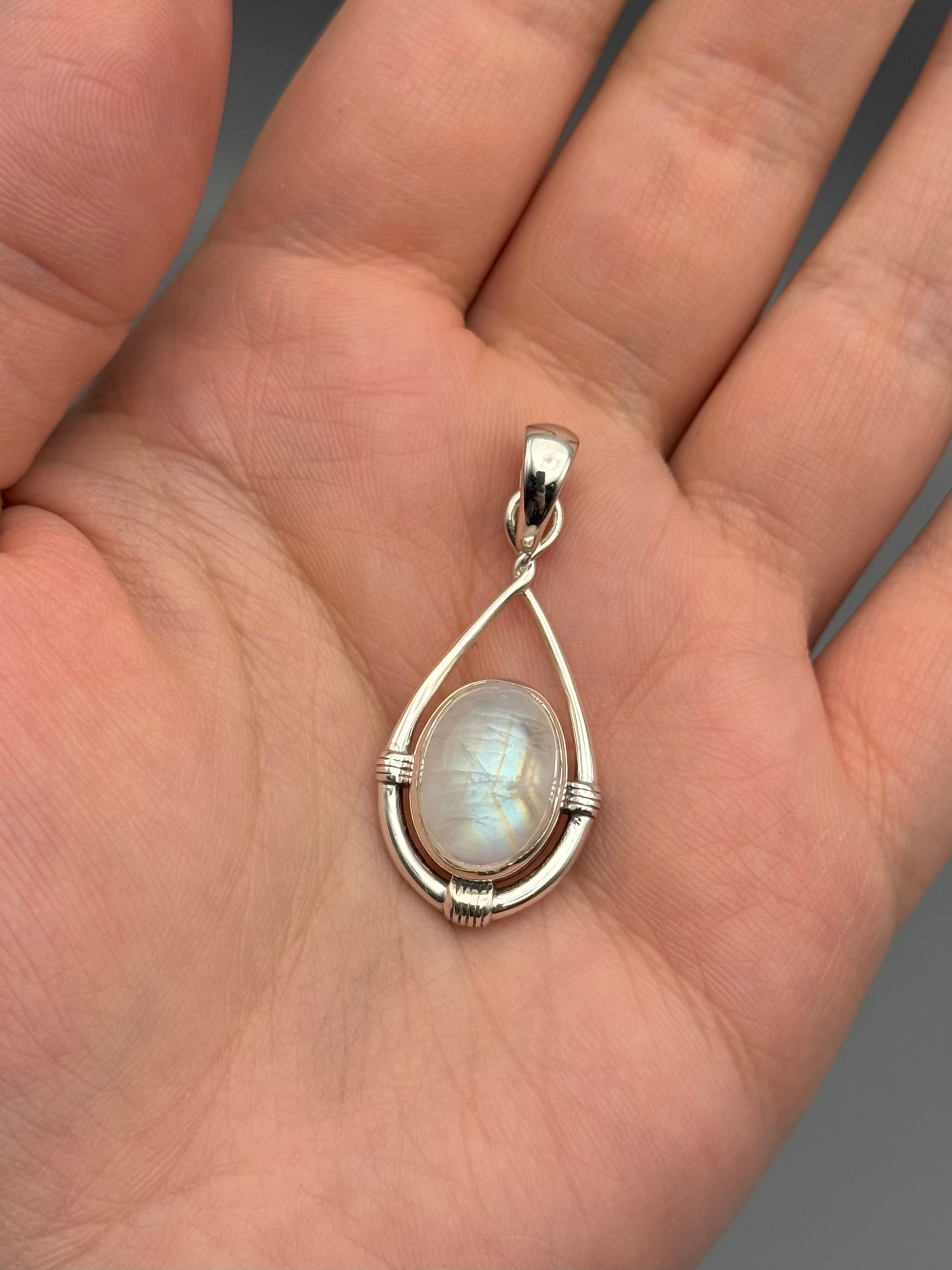 •RAINBOW MOONSTONE - HITCHED• sterling silver pendant