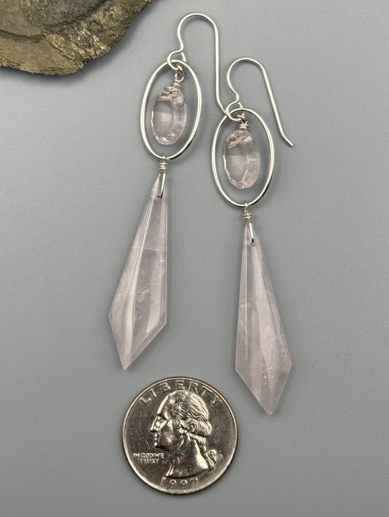 •LUNA• rose quartz + silver earrings