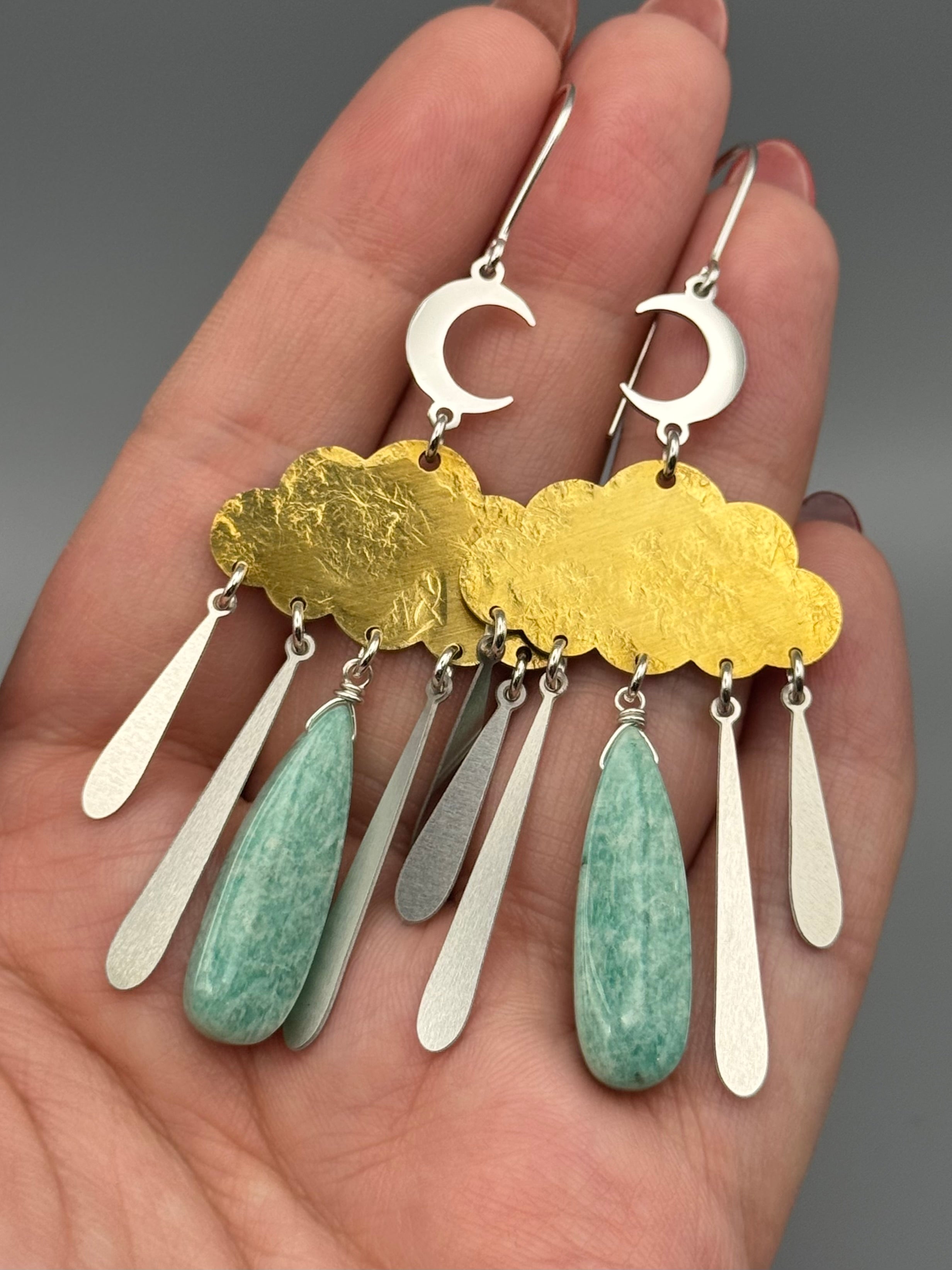 •LUNAR STORM• amazonite tear + mixed metal earrings