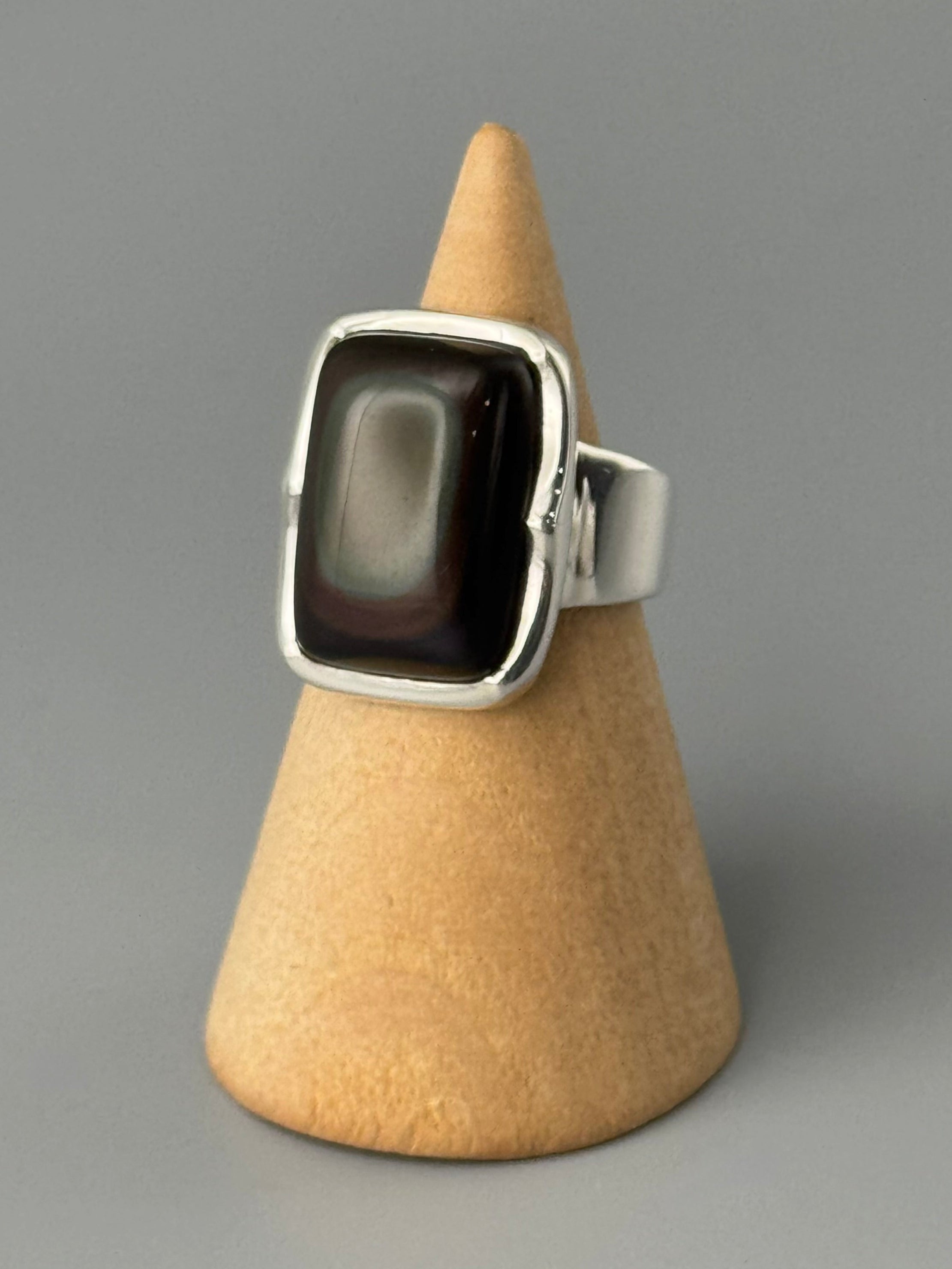 •RAINBOW OBSIDIAN - SOFT SQUARE• scalloped bezel silver ring (various sizes)