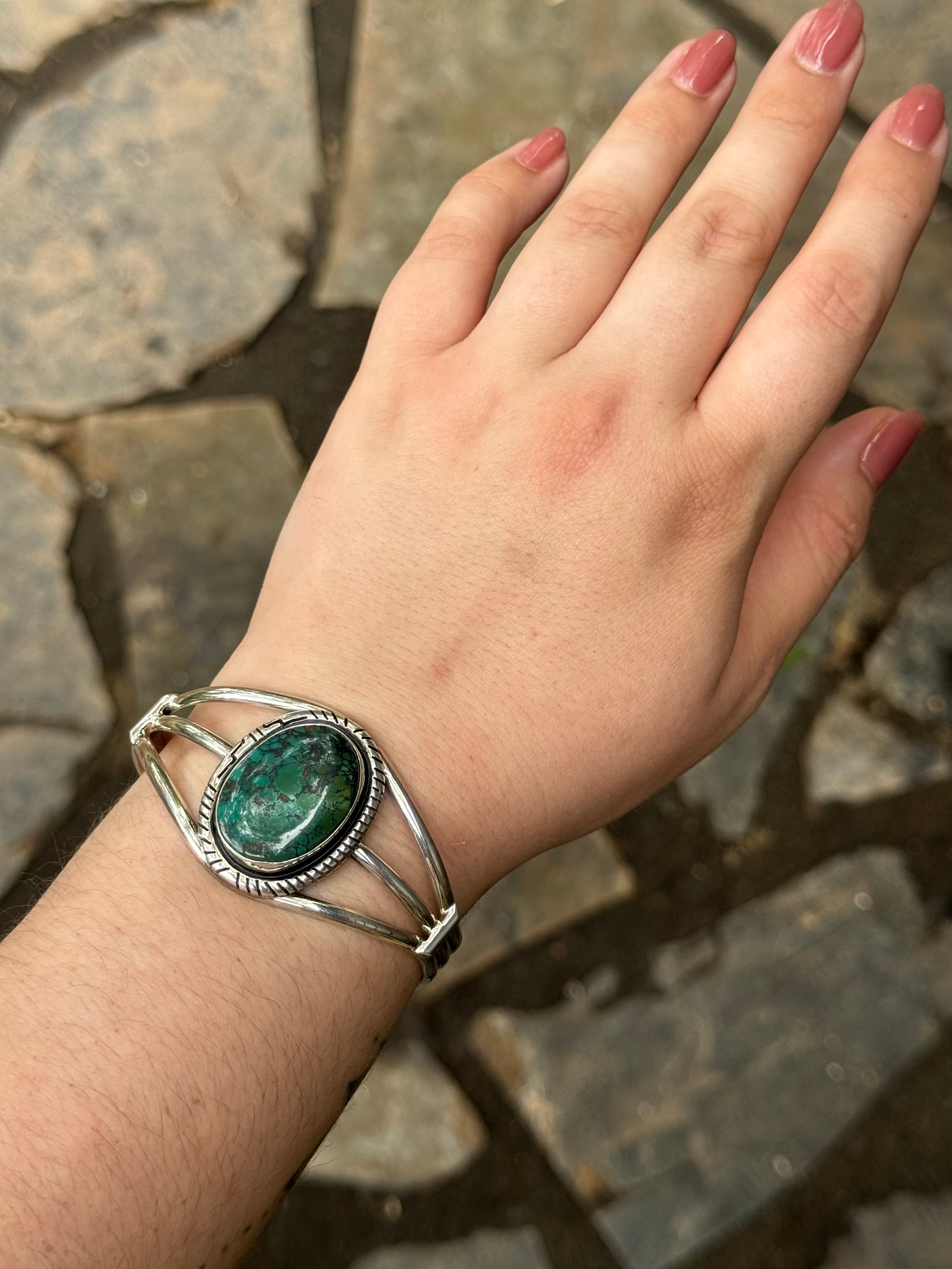 •TURQUOISE - STORM• Navajo silver cuff bracelet (7.25" +/-)
