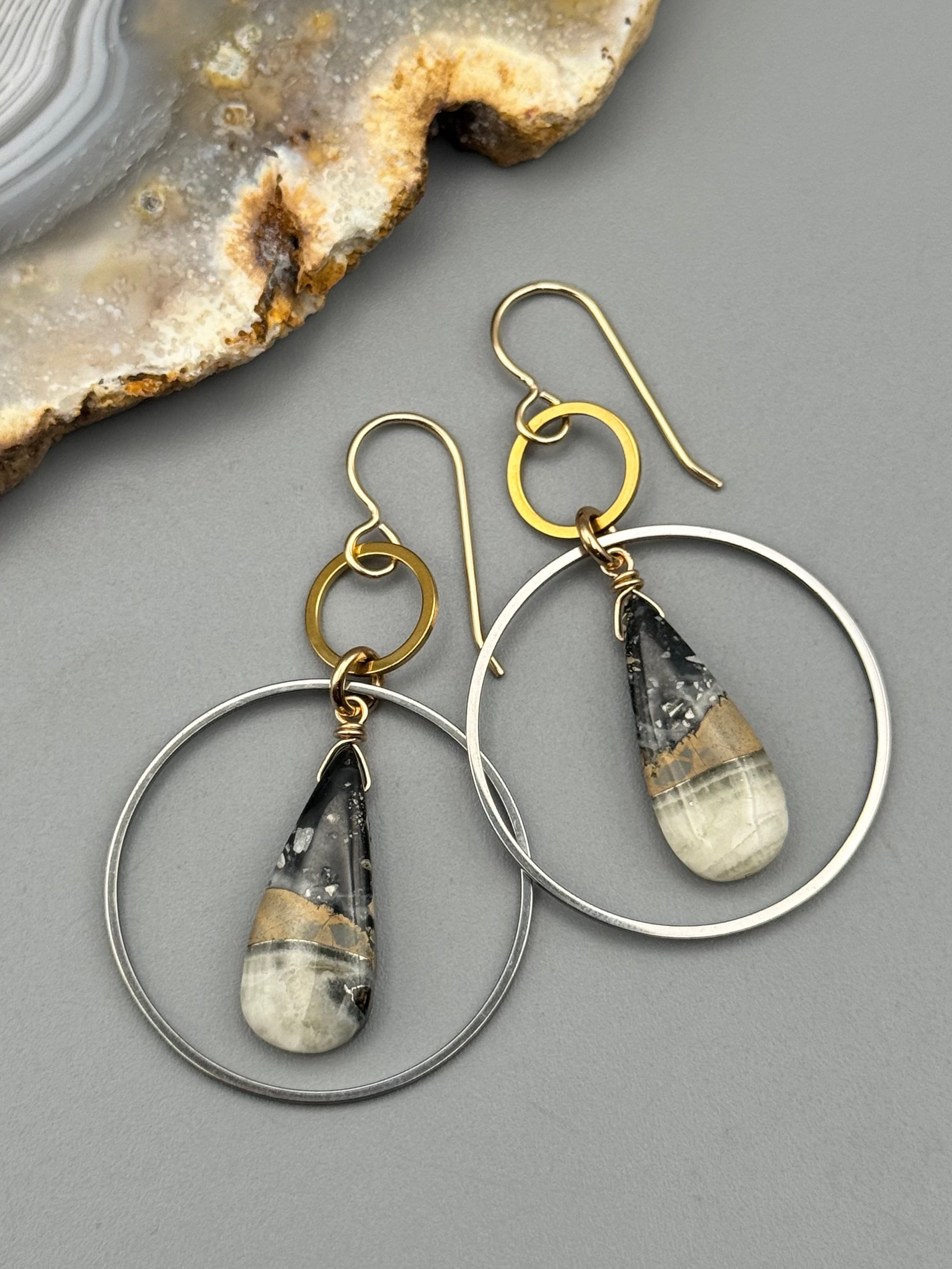 •EQUA-LUNA• maligano jasper + mixed metal earrings