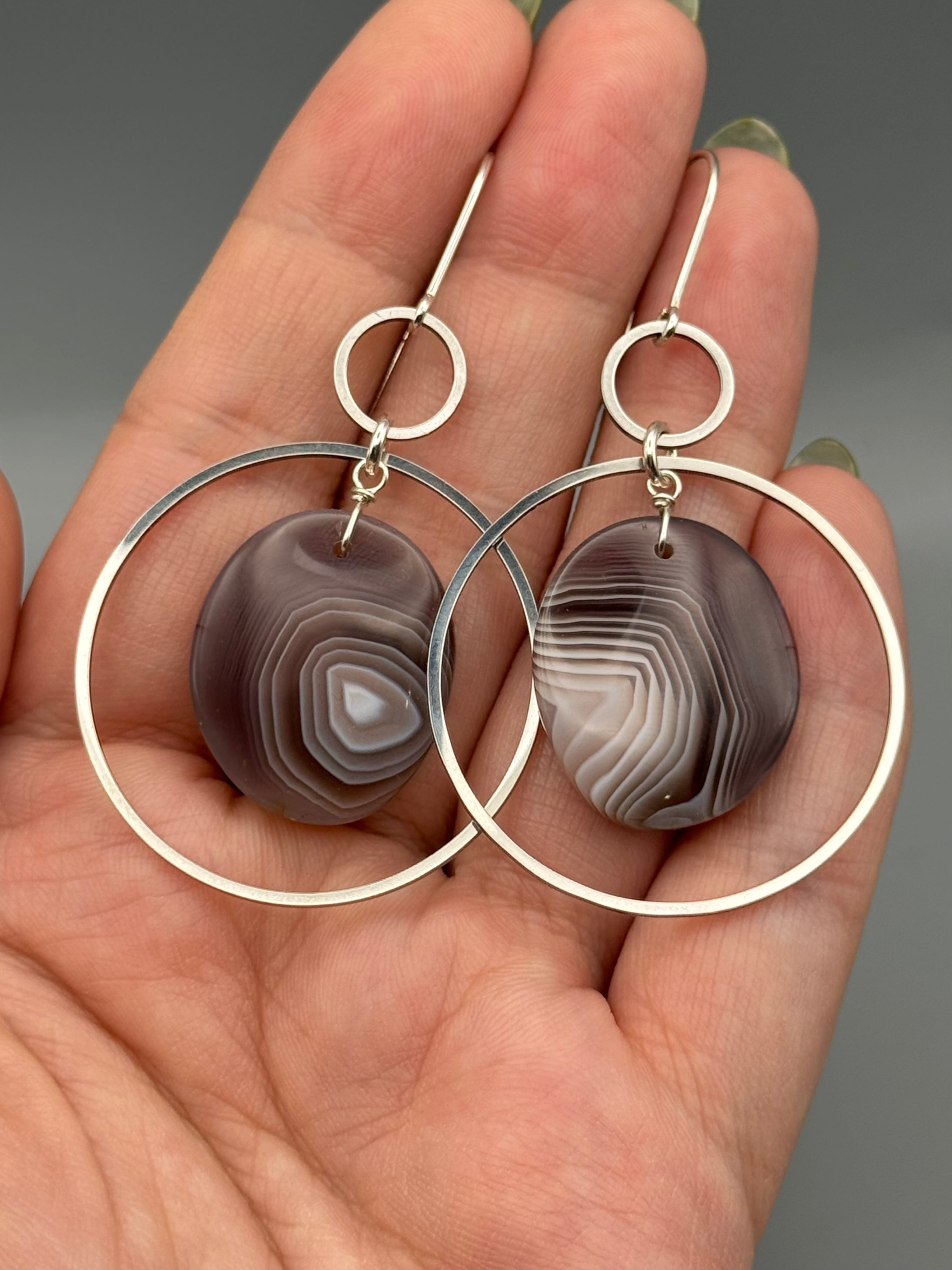 •EQUA-ORBIT• botswana agate + silver earrings