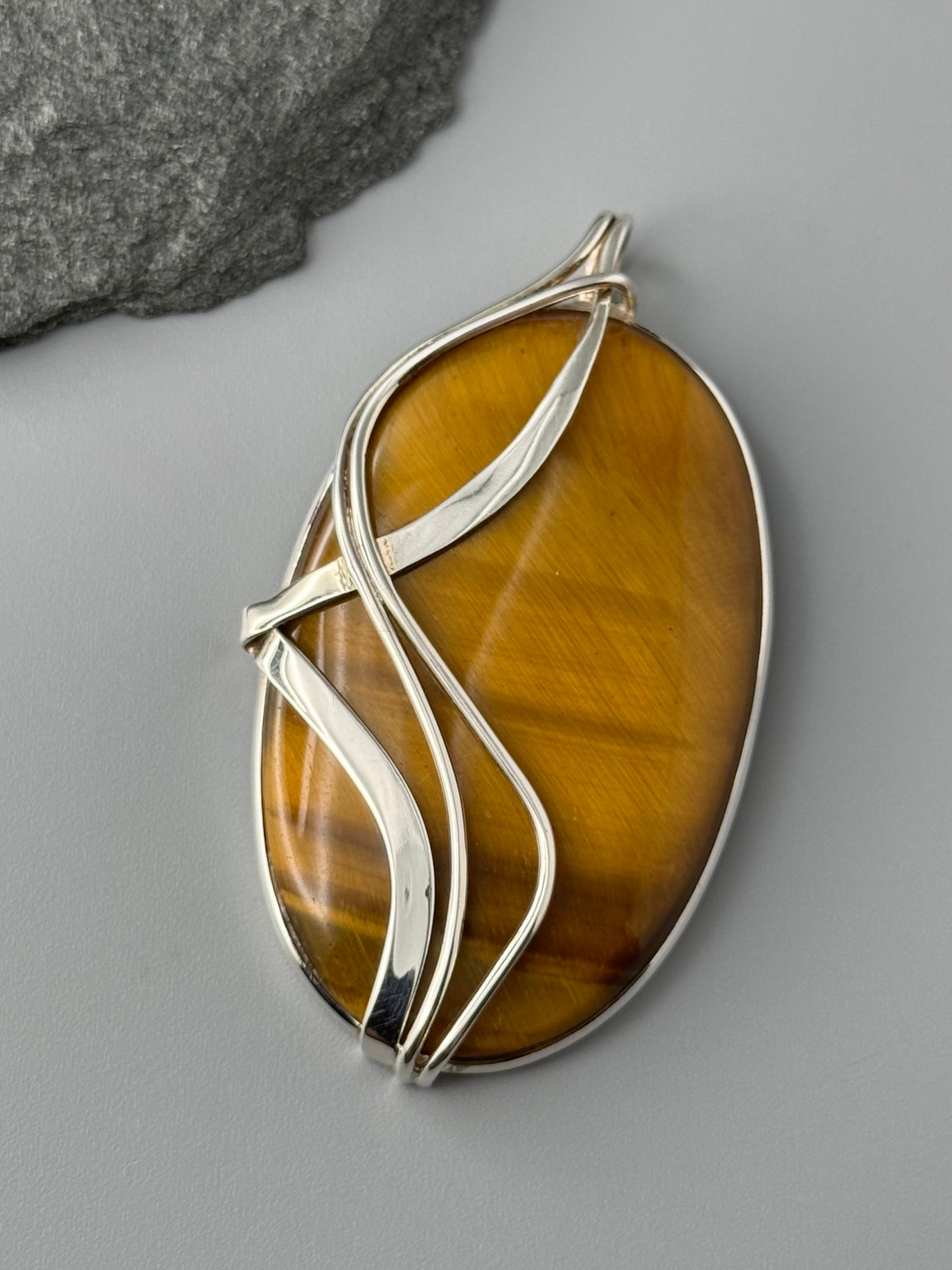 •TIGER EYE - WIRE WRAPPED OVAL• sterling silver pendant