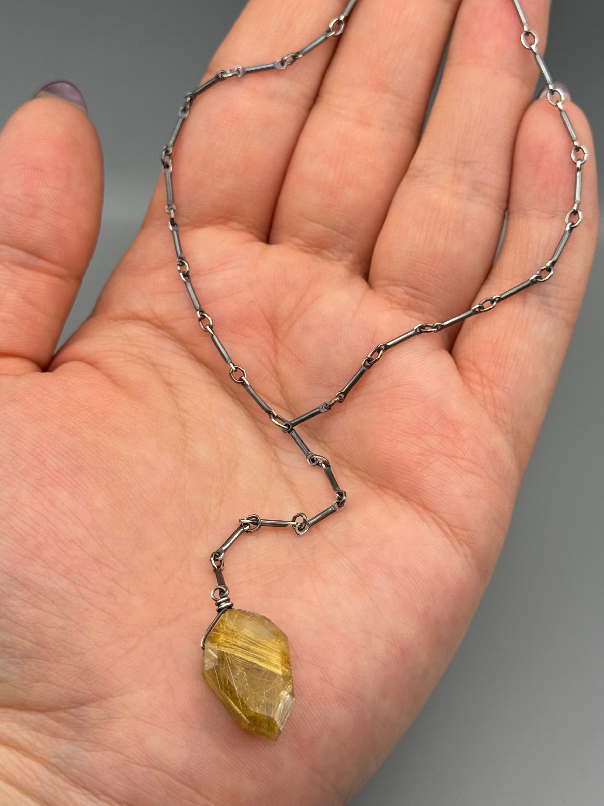 •STICKS & STONE• rutilated quartz petal + silver necklace (18"-20" + 3" drop)