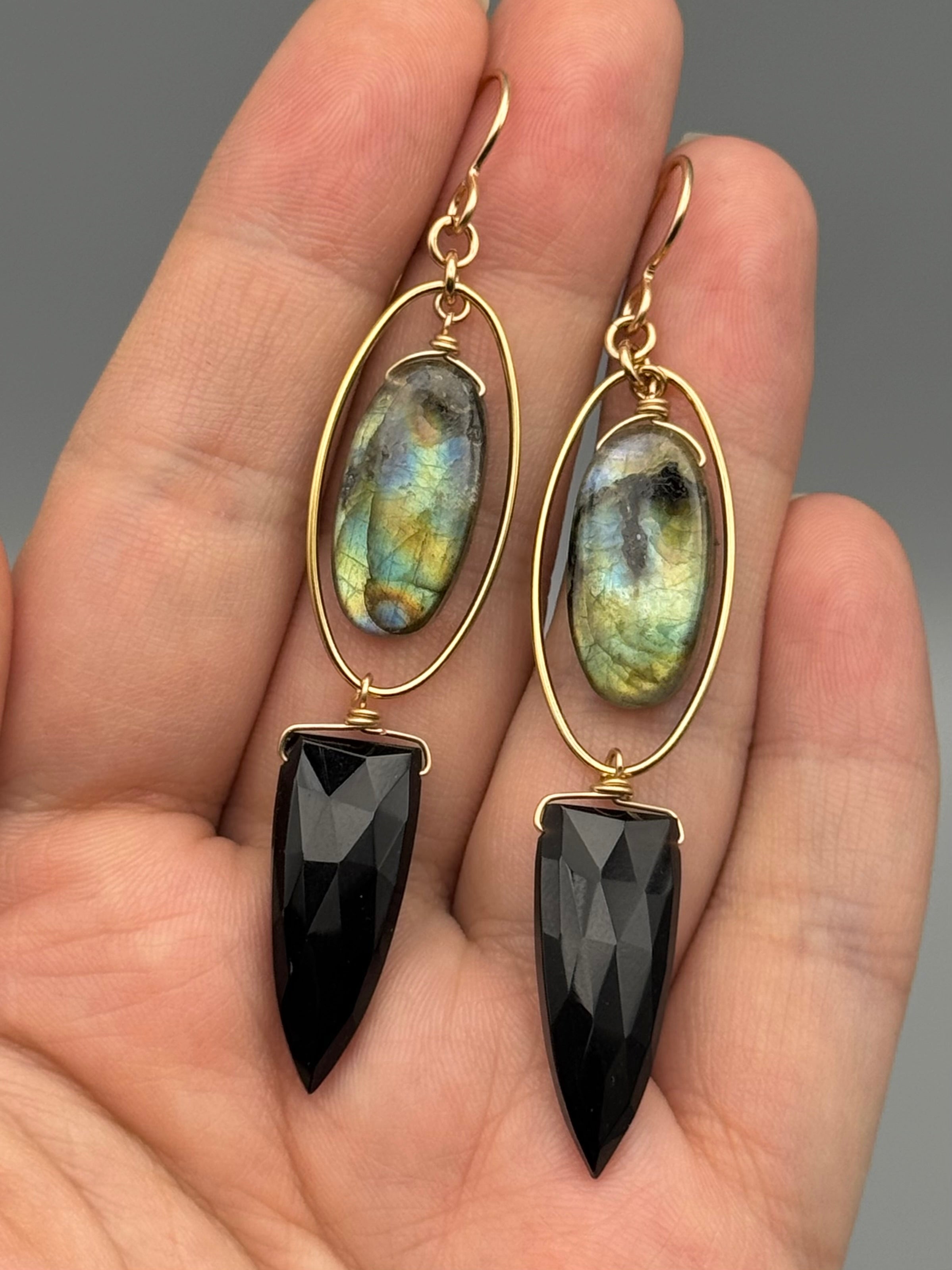 •LUNA• labradorite + black spinel gold earrings