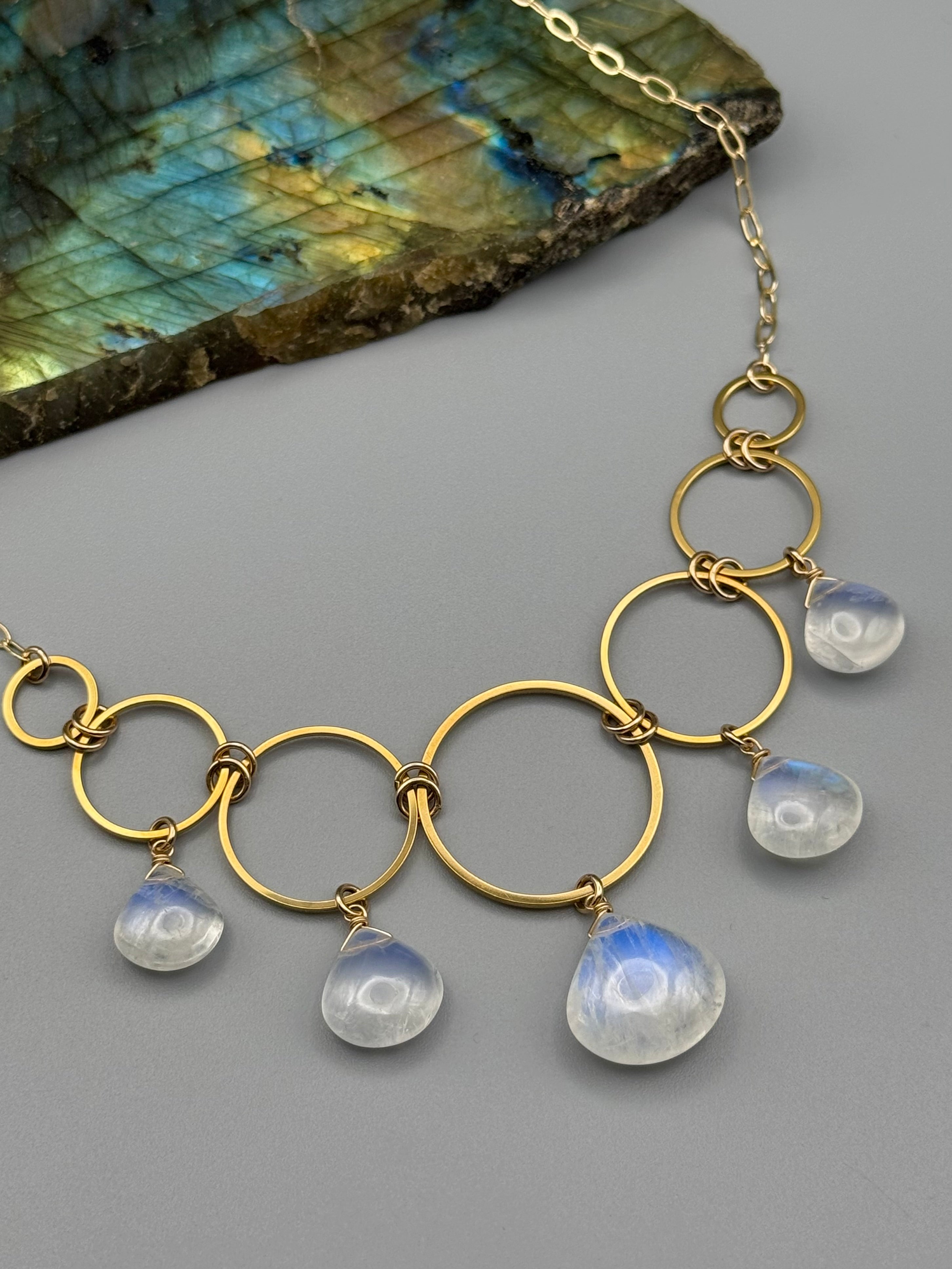 •UNION• rainbow moonstone + gold necklace (16"-18" long)